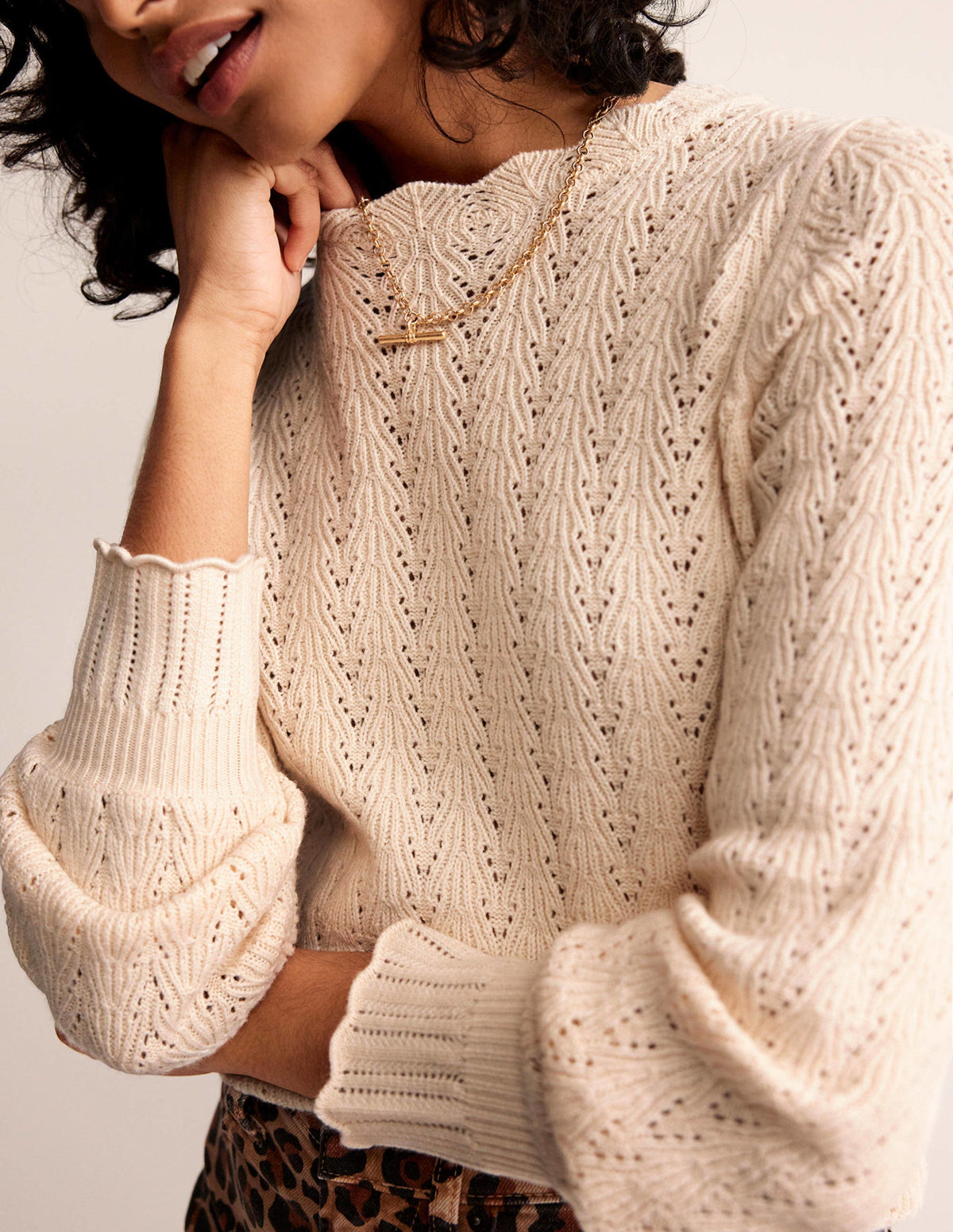 Pointelle Stitch Sweater-Warm Ivory-2