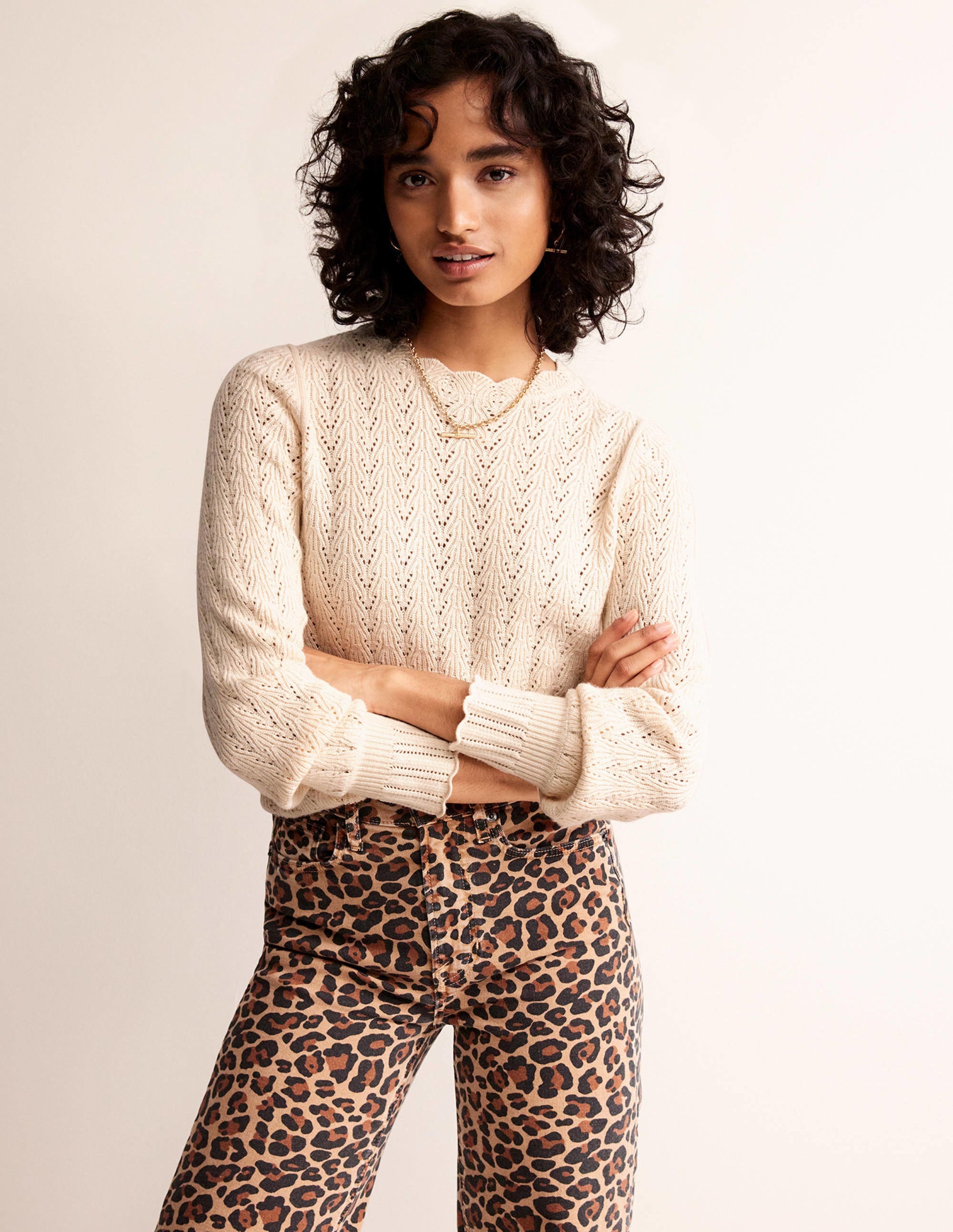 Pointelle Stitch Sweater-Warm Ivory - Image 4