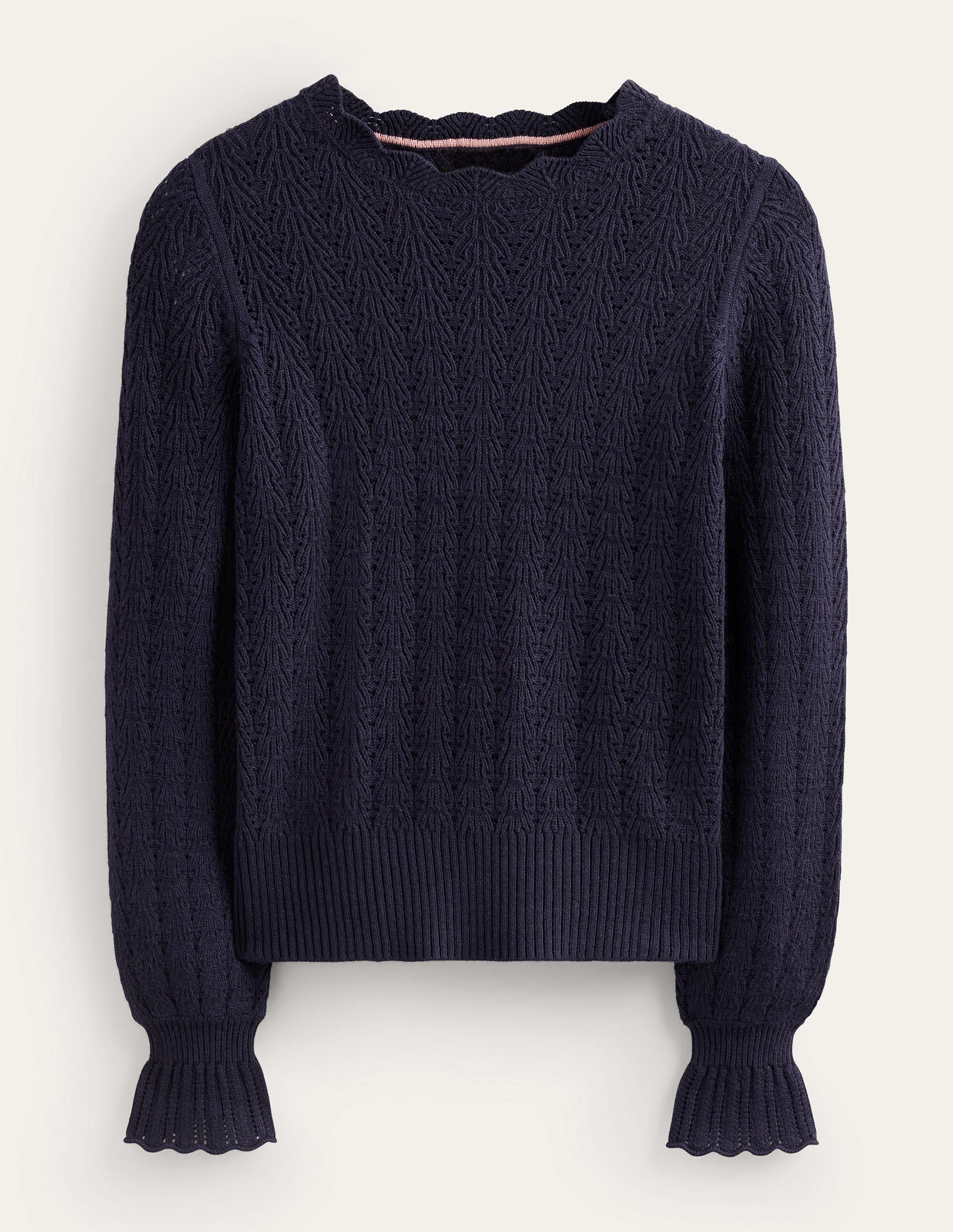 Pointelle Stitch Sweater-Navy - Image 5