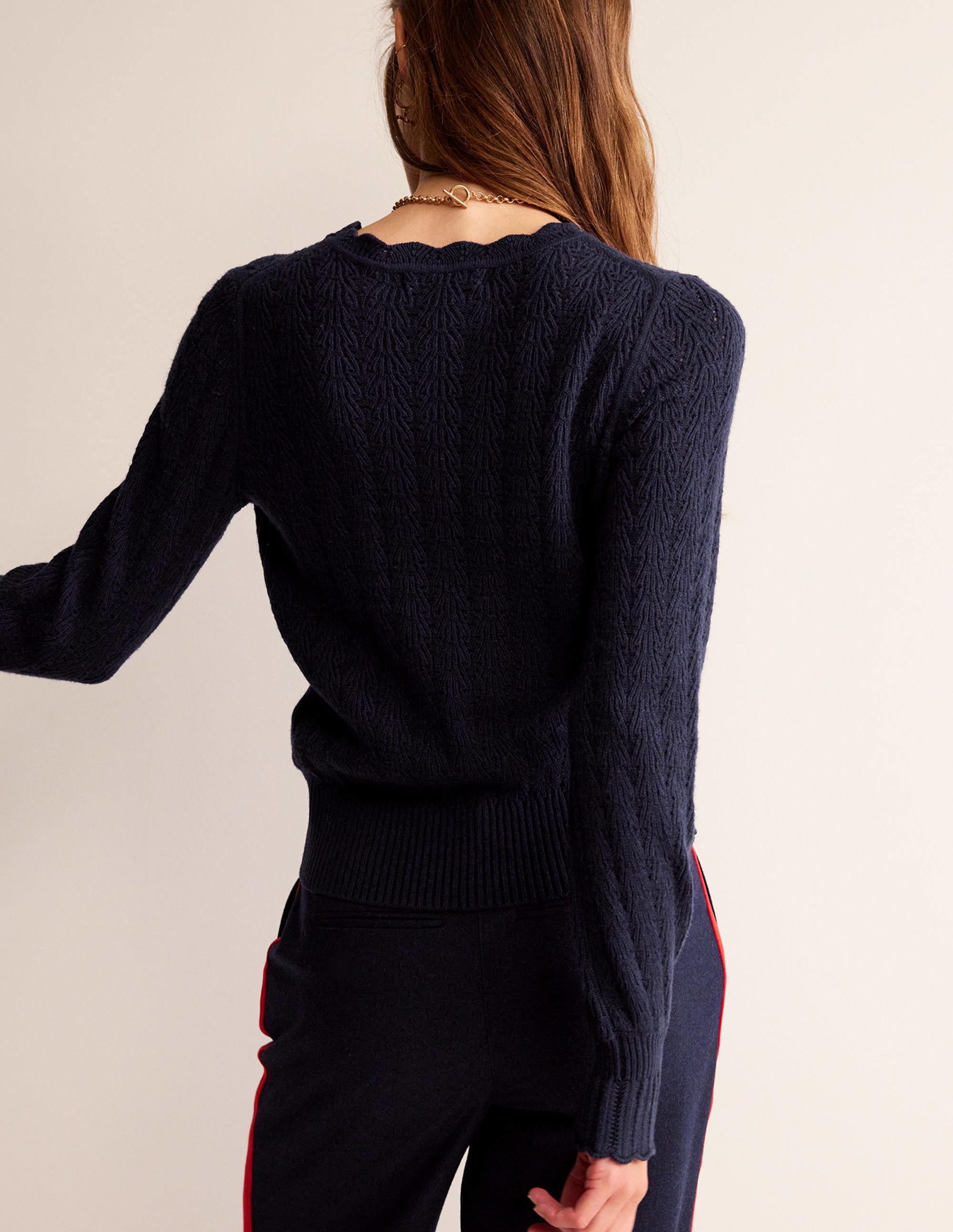 Pointelle Stitch Sweater-Navy - Image 3