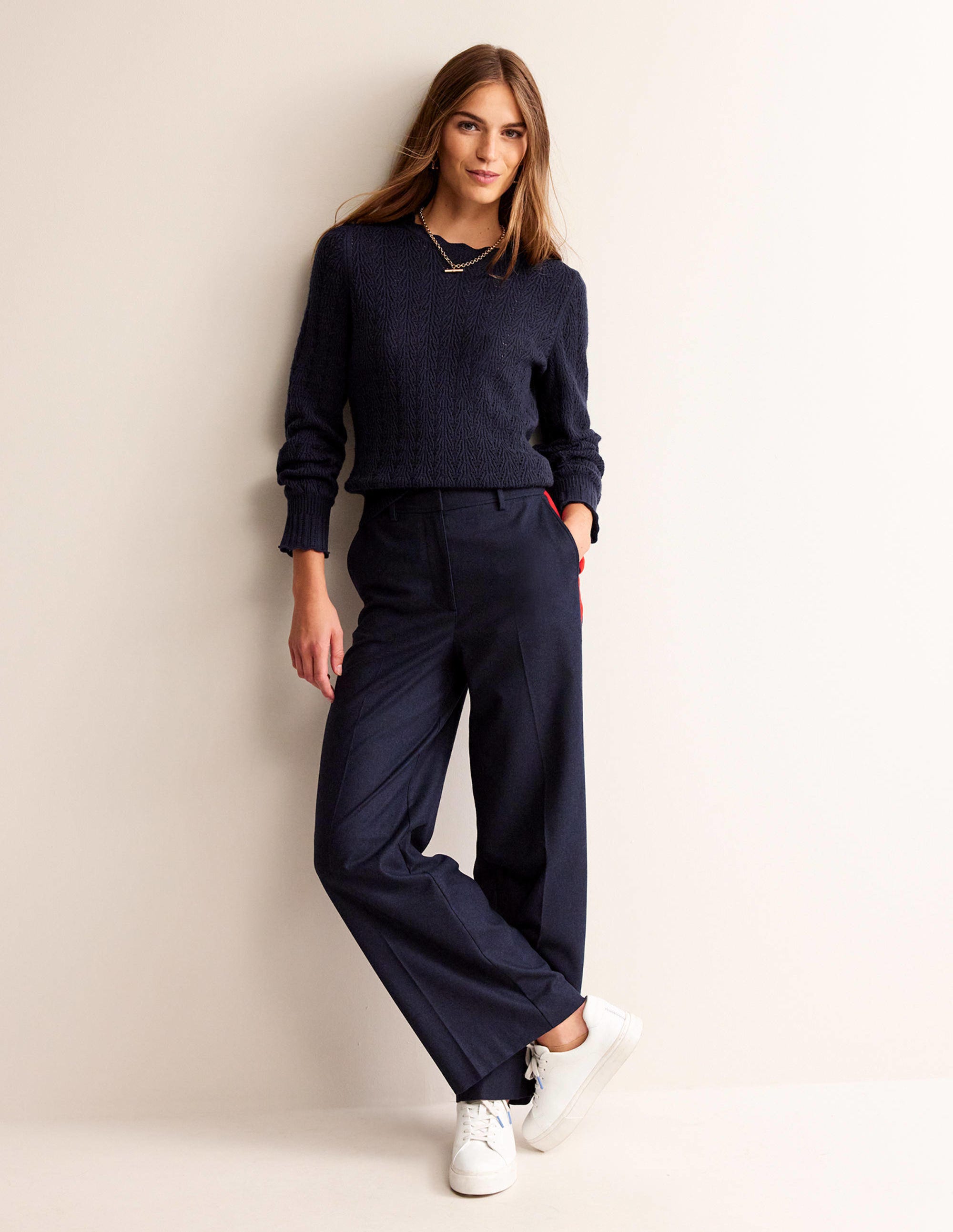 Pointelle Stitch Sweater-Navy - Image 4