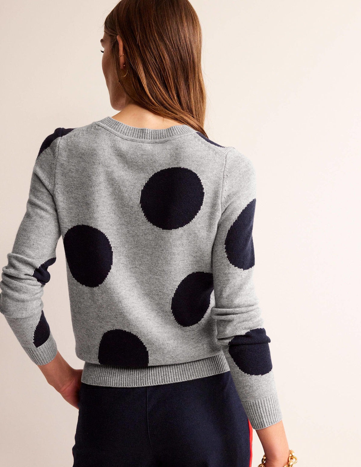 Intarsia Spot Sweater-Grey Melange, Navy Spot - Image 3