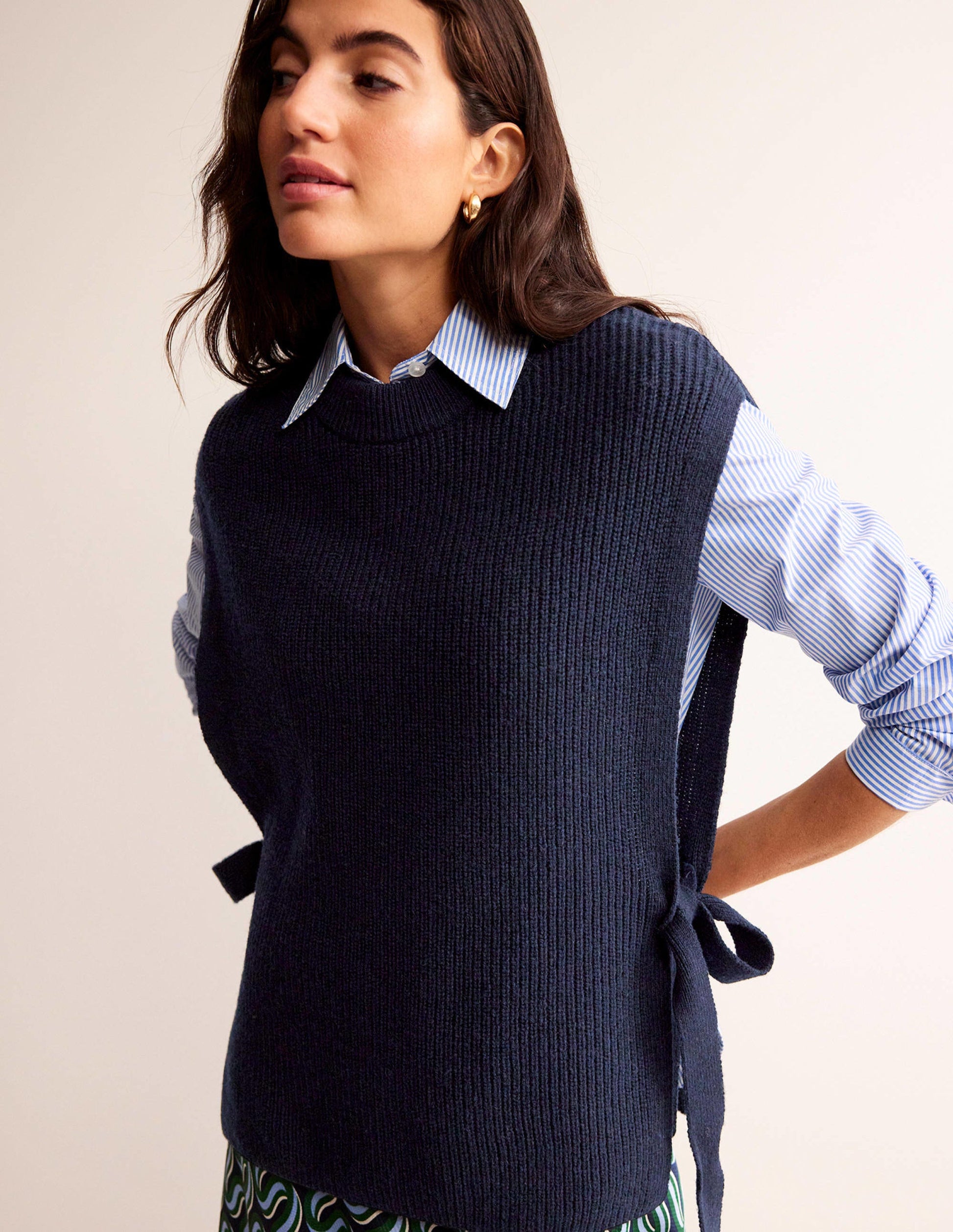 Tie-Side Knitted Tabard-Navy-1