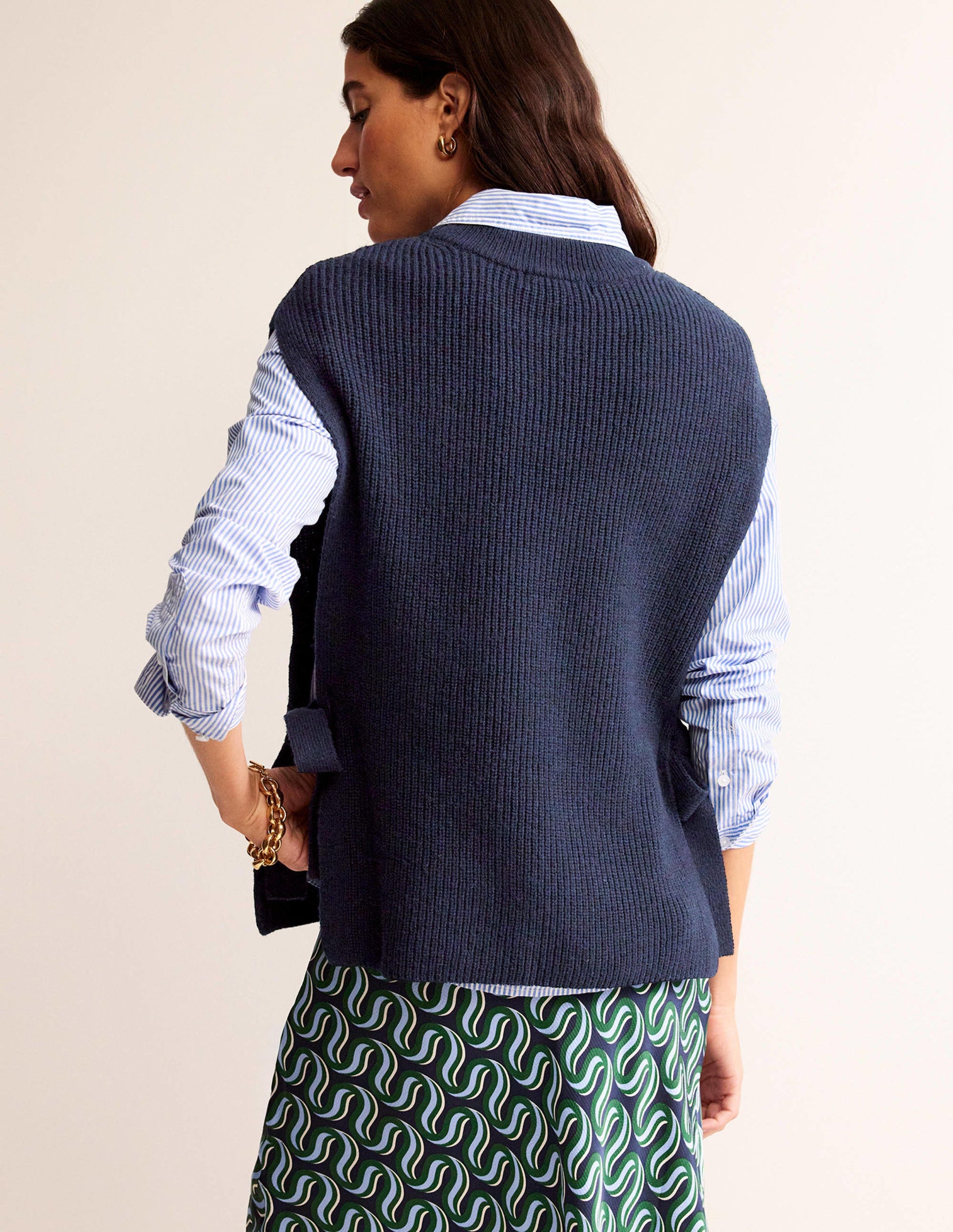 Tie-Side Knitted Tabard-Navy-3