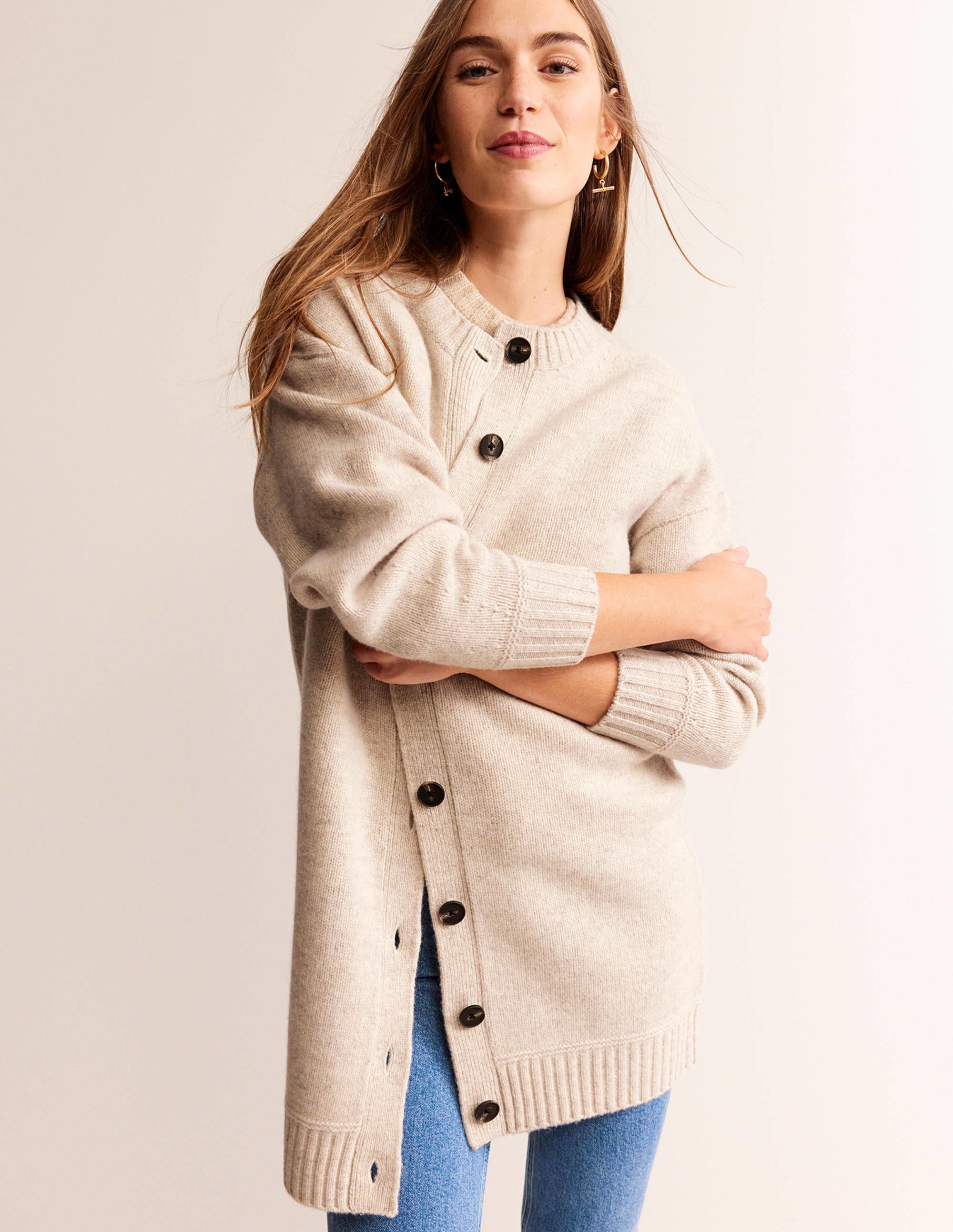 Brushed Wool Coatigan-Oatmeal Melange - Image 1
