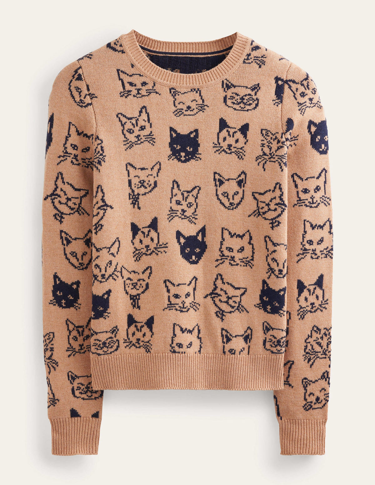 Heather Jacquard Sweater-Camel and Navy, Cats-5