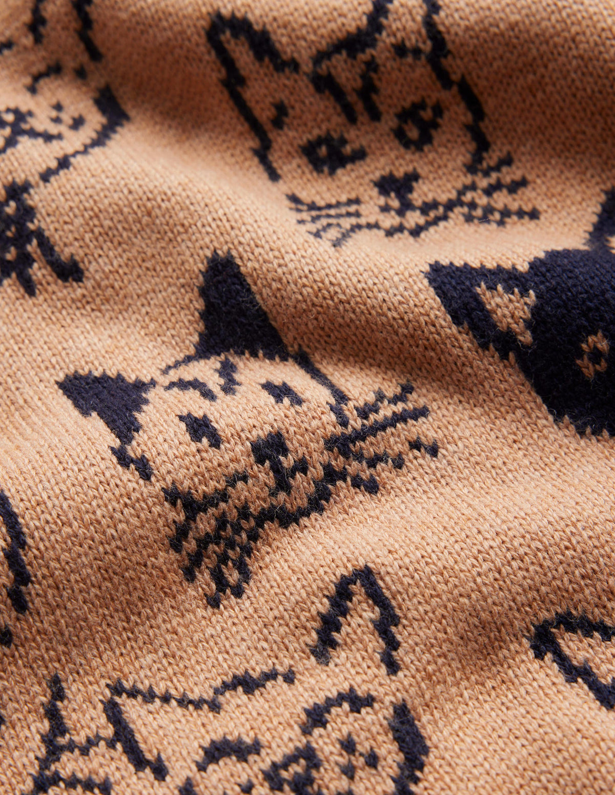 Heather Jacquard Sweater-Camel and Navy, Cats - Image 6