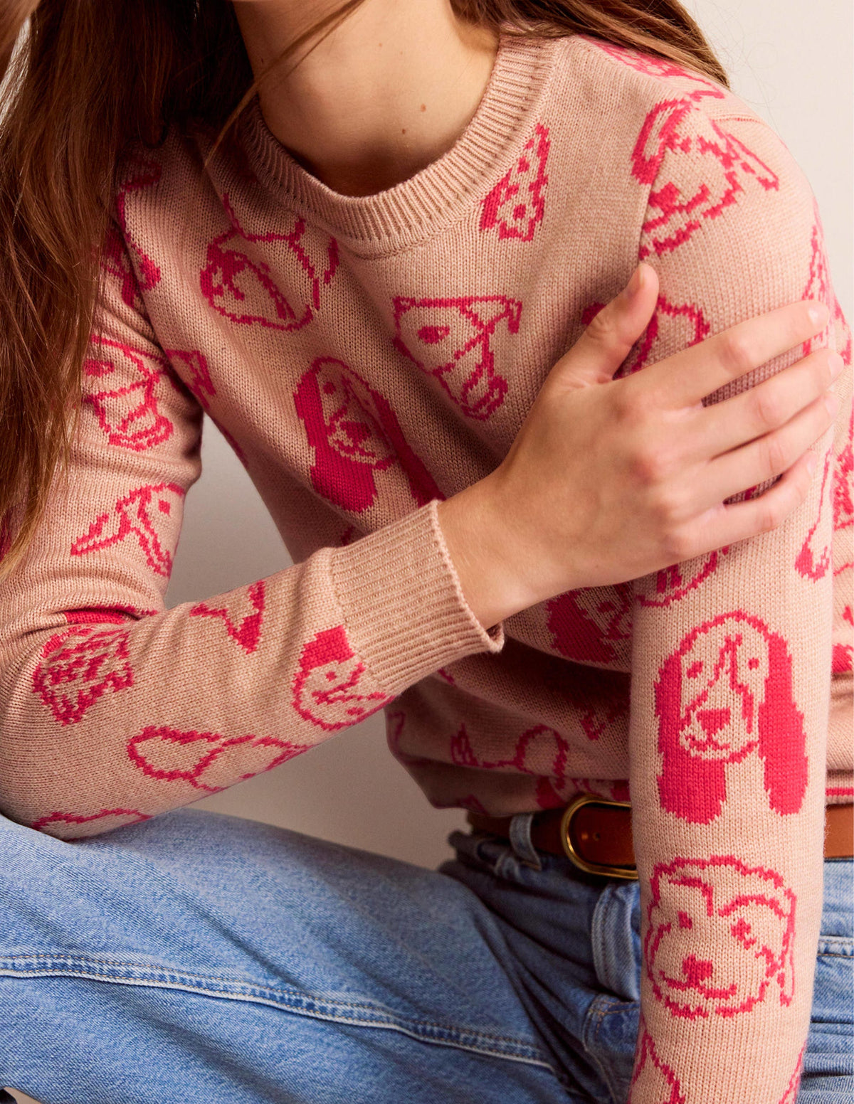 Heather Jacquard Sweater-Chinchilla, Raspberry Dogs-2