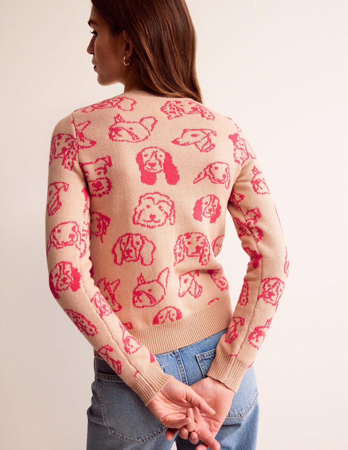 Heather Jacquard Sweater-Chinchilla, Raspberry Dogs - Image 3