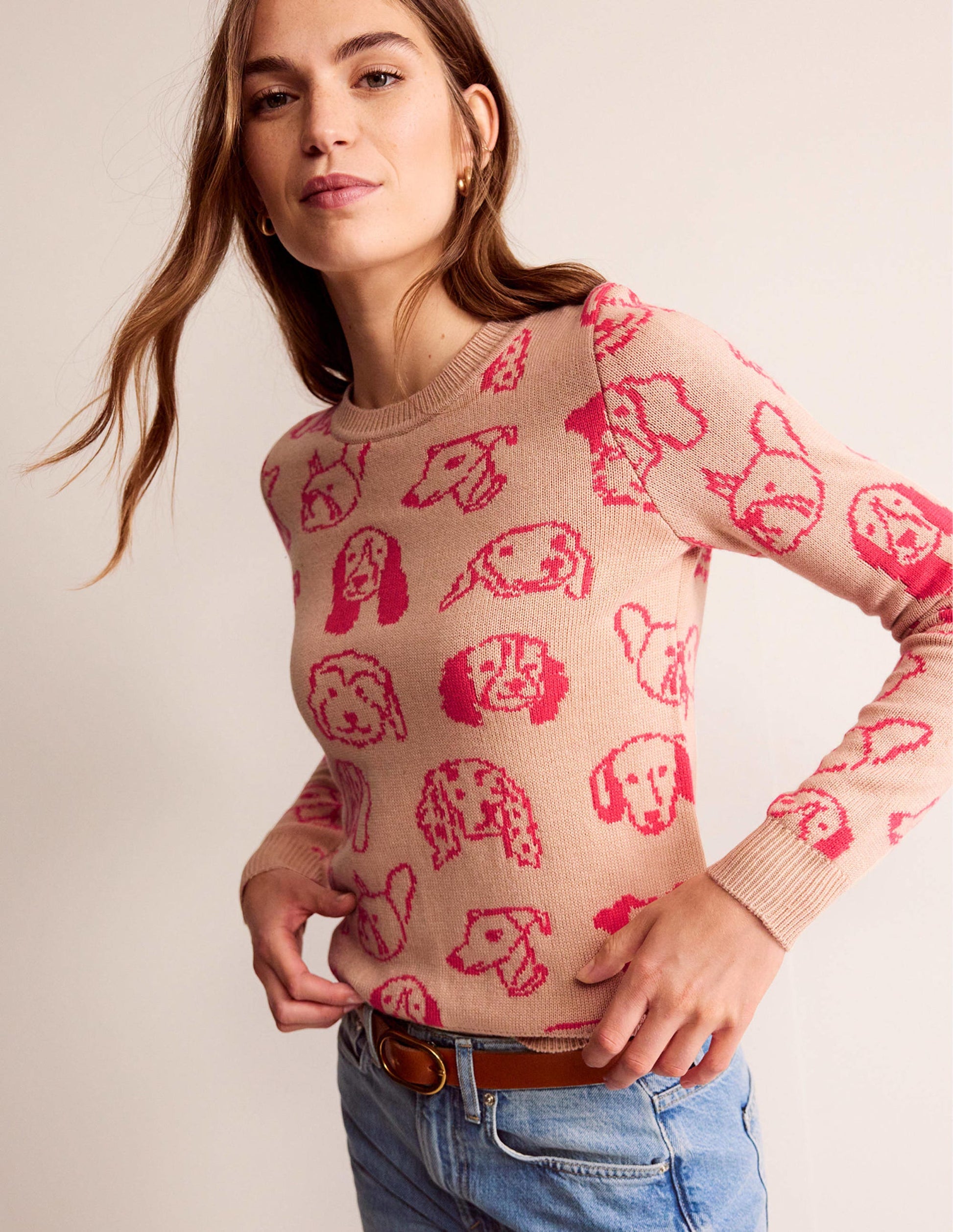 Heather Jacquard Sweater-Chinchilla, Raspberry Dogs-4