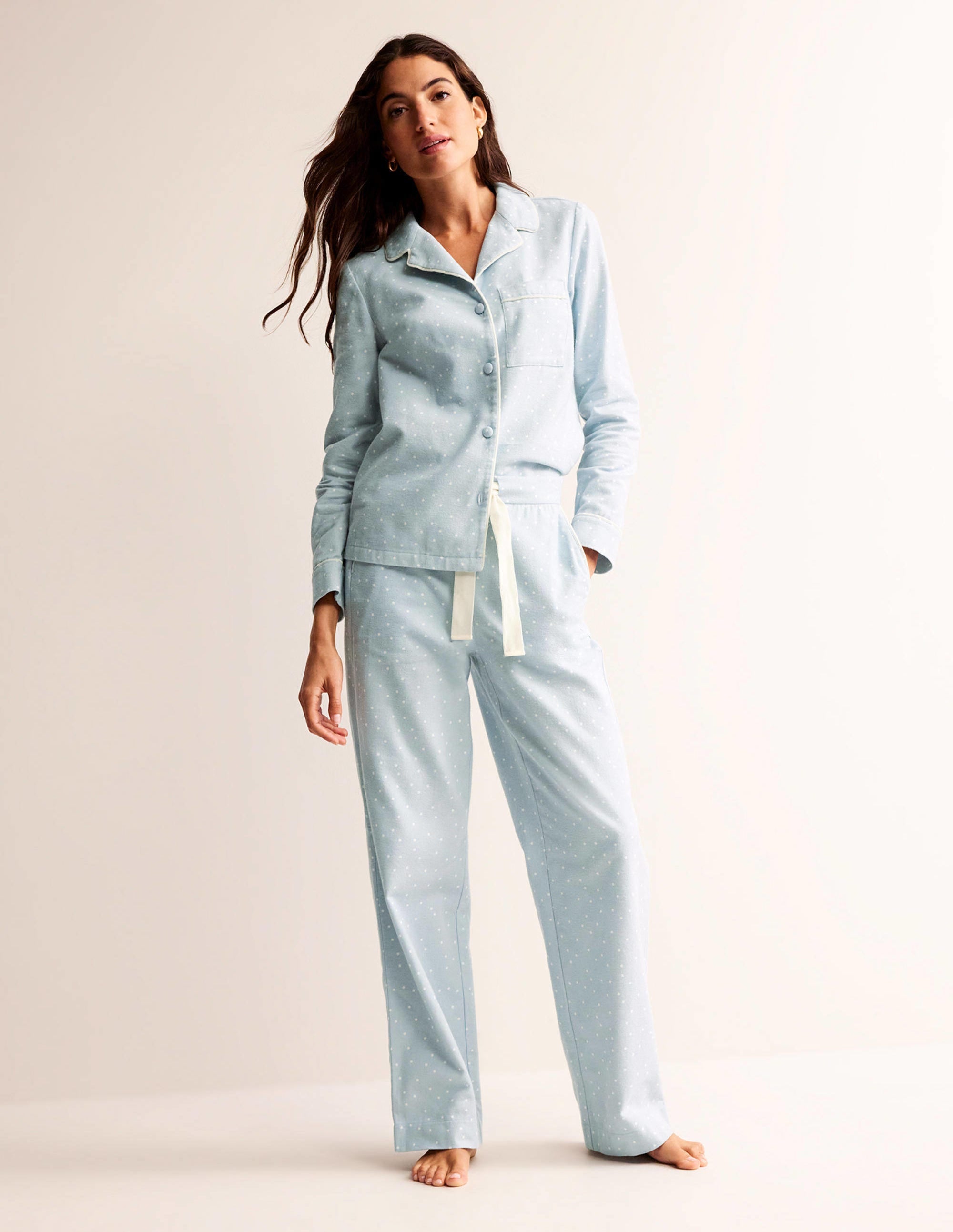 Brushed Cotton Pajama Pants-Surf, Spaced Dotty - Image 1