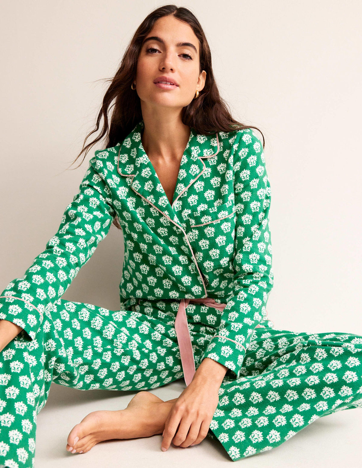 Brushed Cotton Pajama Pants-Veridian Green, Lily-1