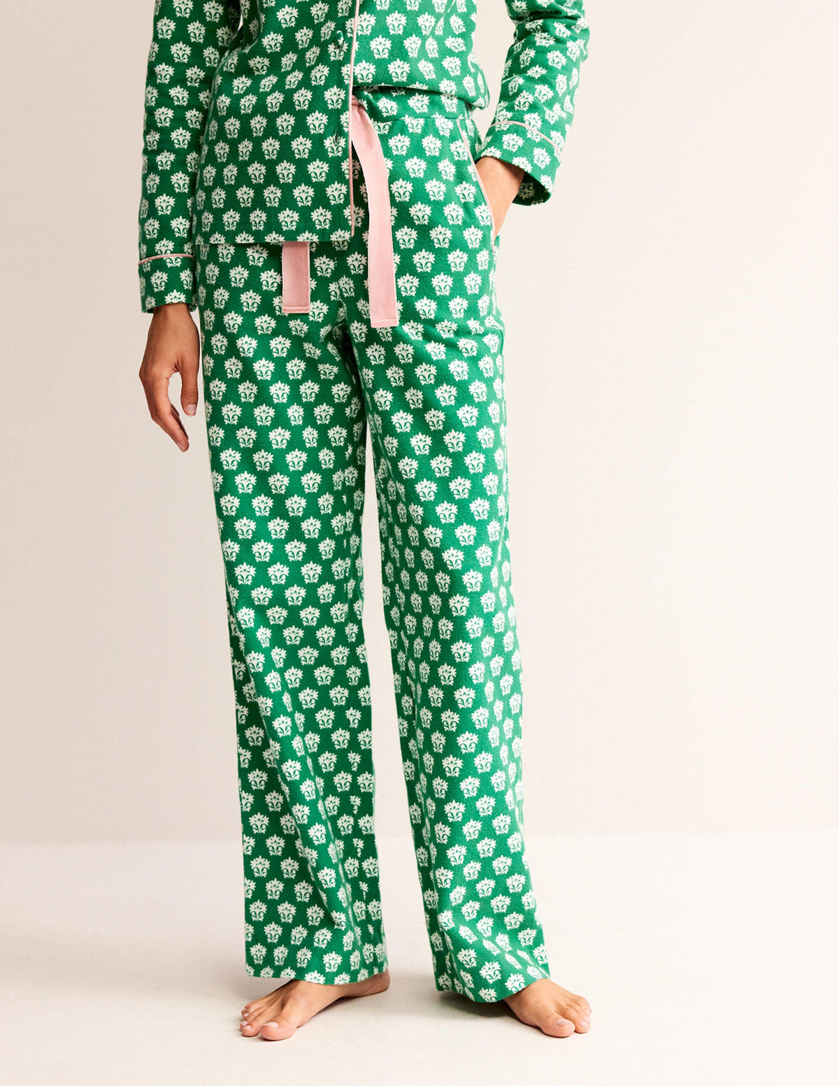 Brushed Cotton Pajama Pants-Veridian Green, Lily - Image 4