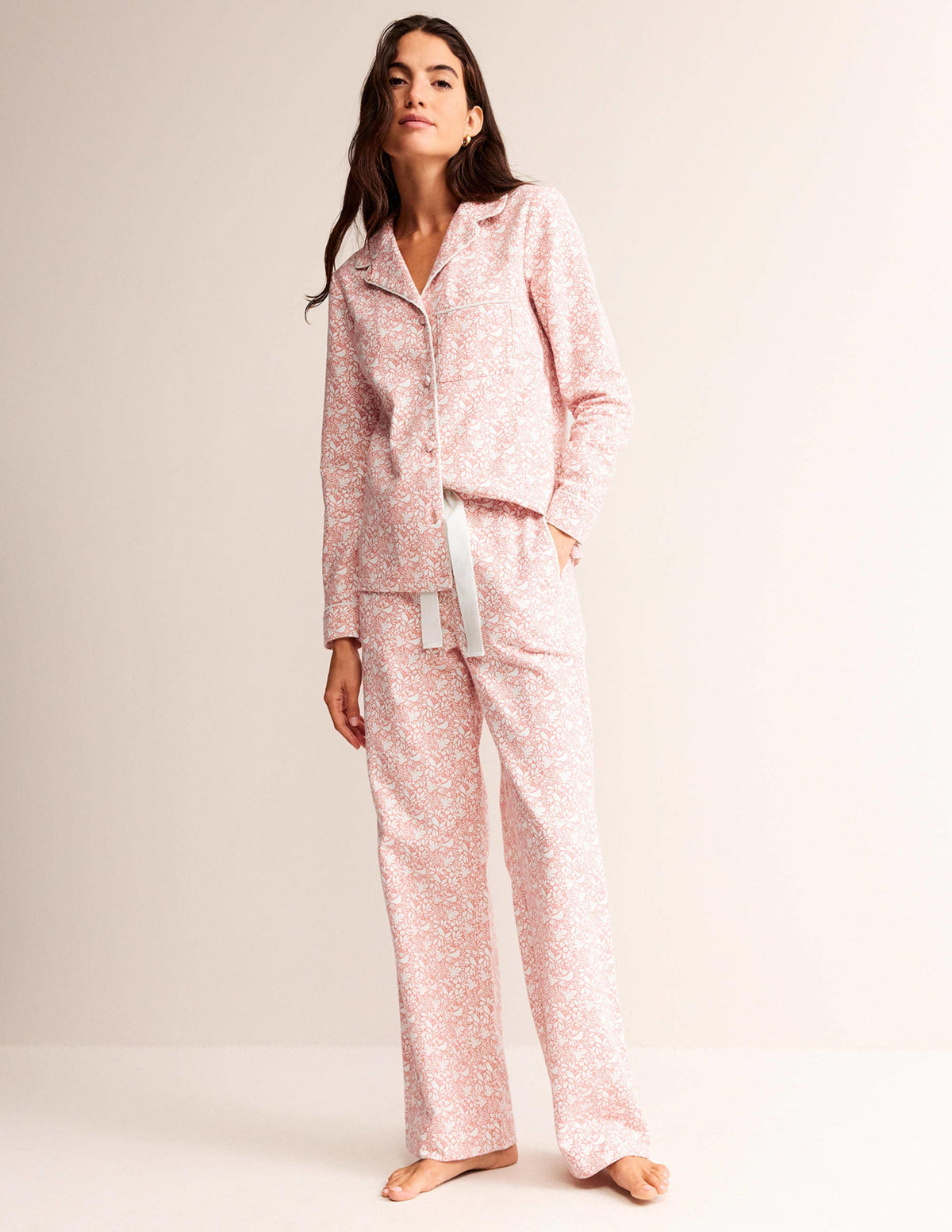 Brushed Cotton Pajama Pants-Rosette Blush, Forest Meadow-2