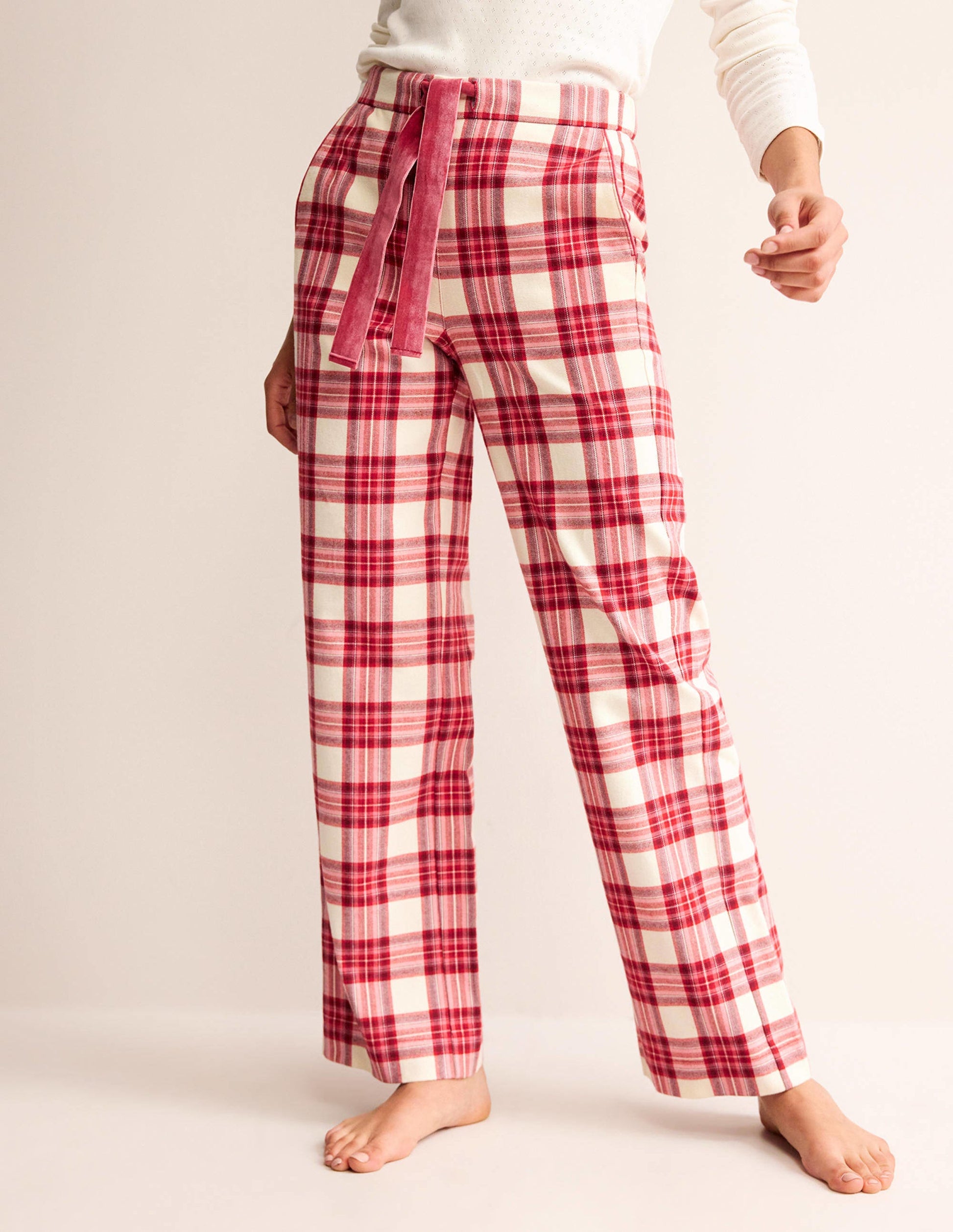Brushed Cotton Pajama Pants-Tonal Reds Check-4