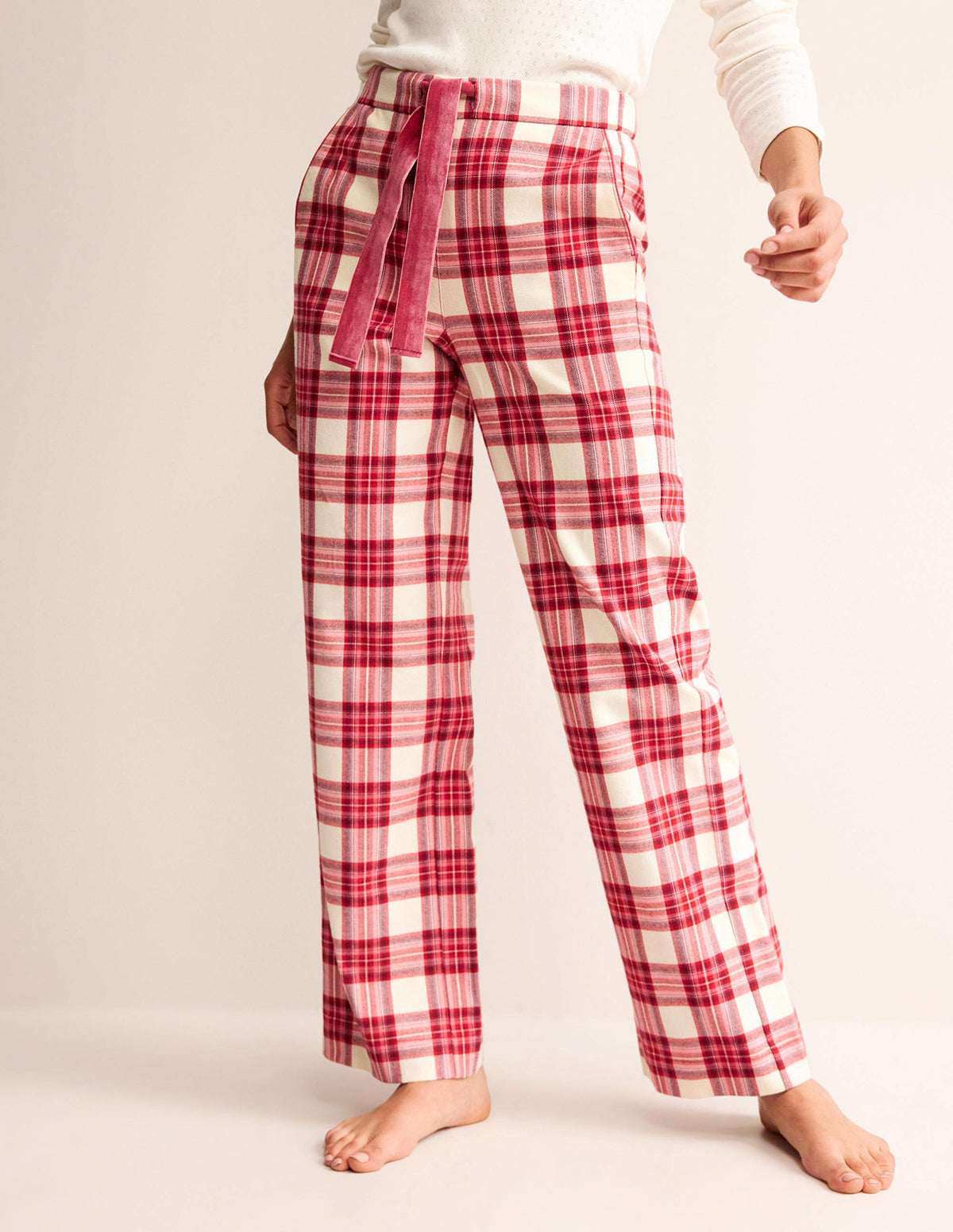 Brushed Cotton Pajama Pants-Tonal Reds Check - Image 4