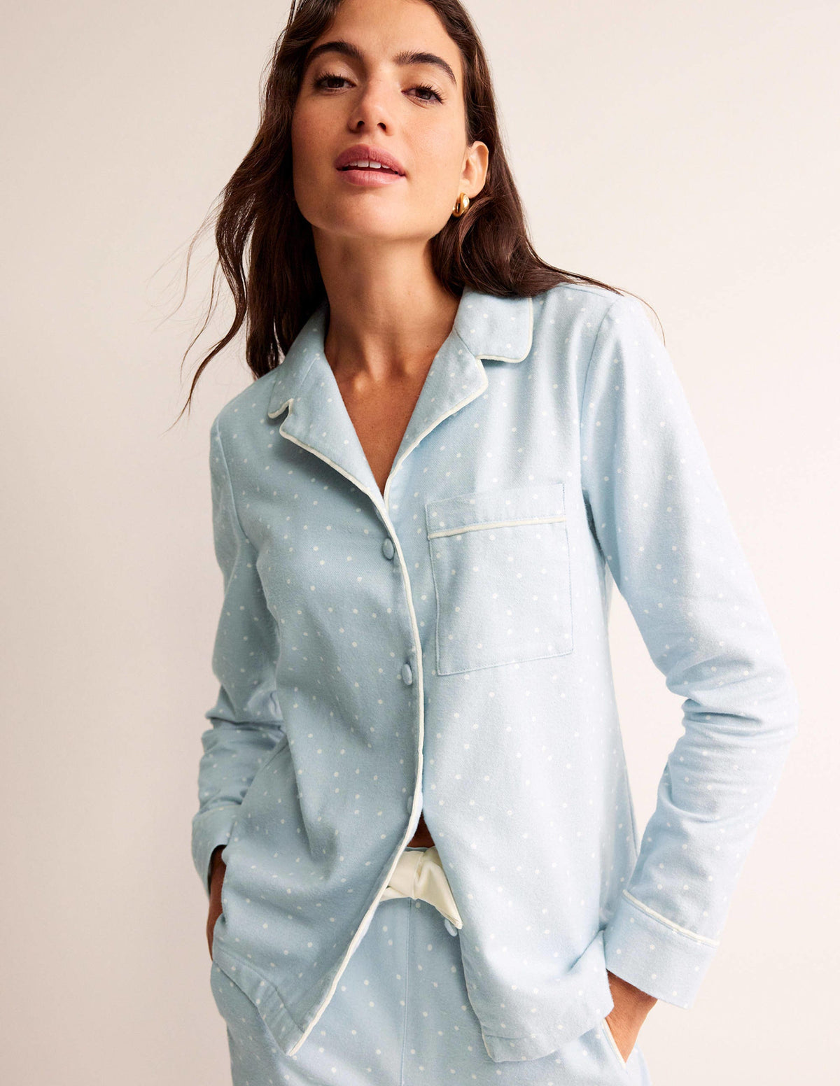 Brushed Cotton Pajama Shirt-Surf, Spaced Dotty-1