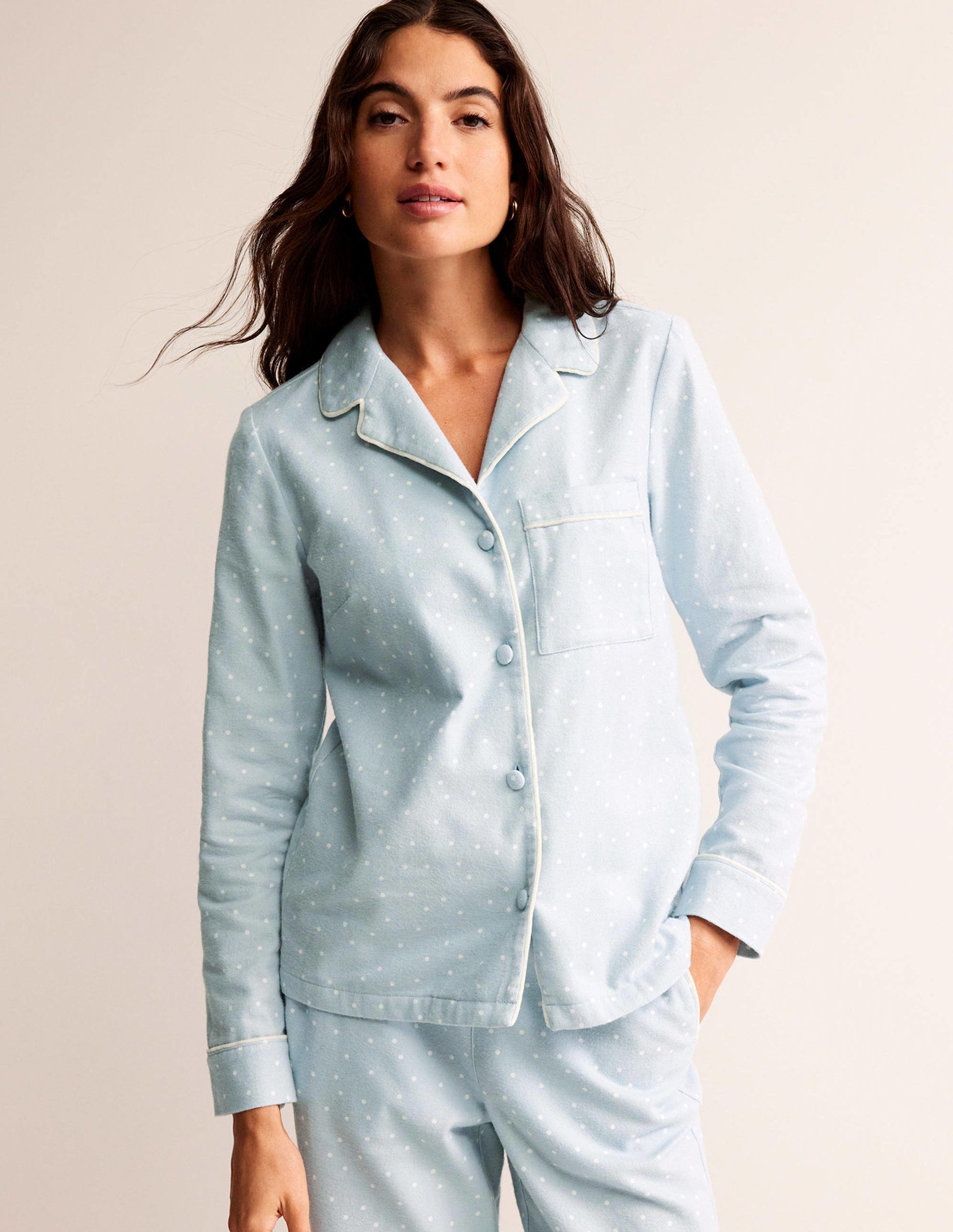 Brushed Cotton Pajama Shirt-Surf, Spaced Dotty-4