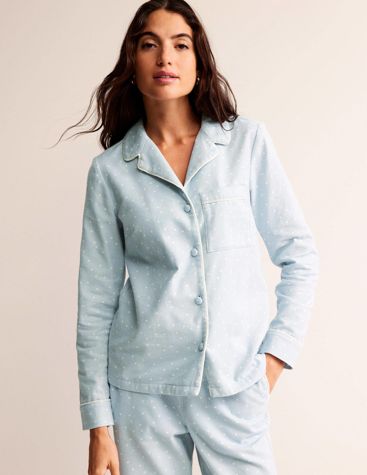 Brushed Cotton Pajama Shirt-Surf, Spaced Dotty - Image 4