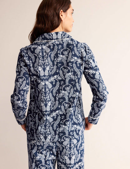 Brushed Cotton Pajama Shirt-French Navy, Peacock