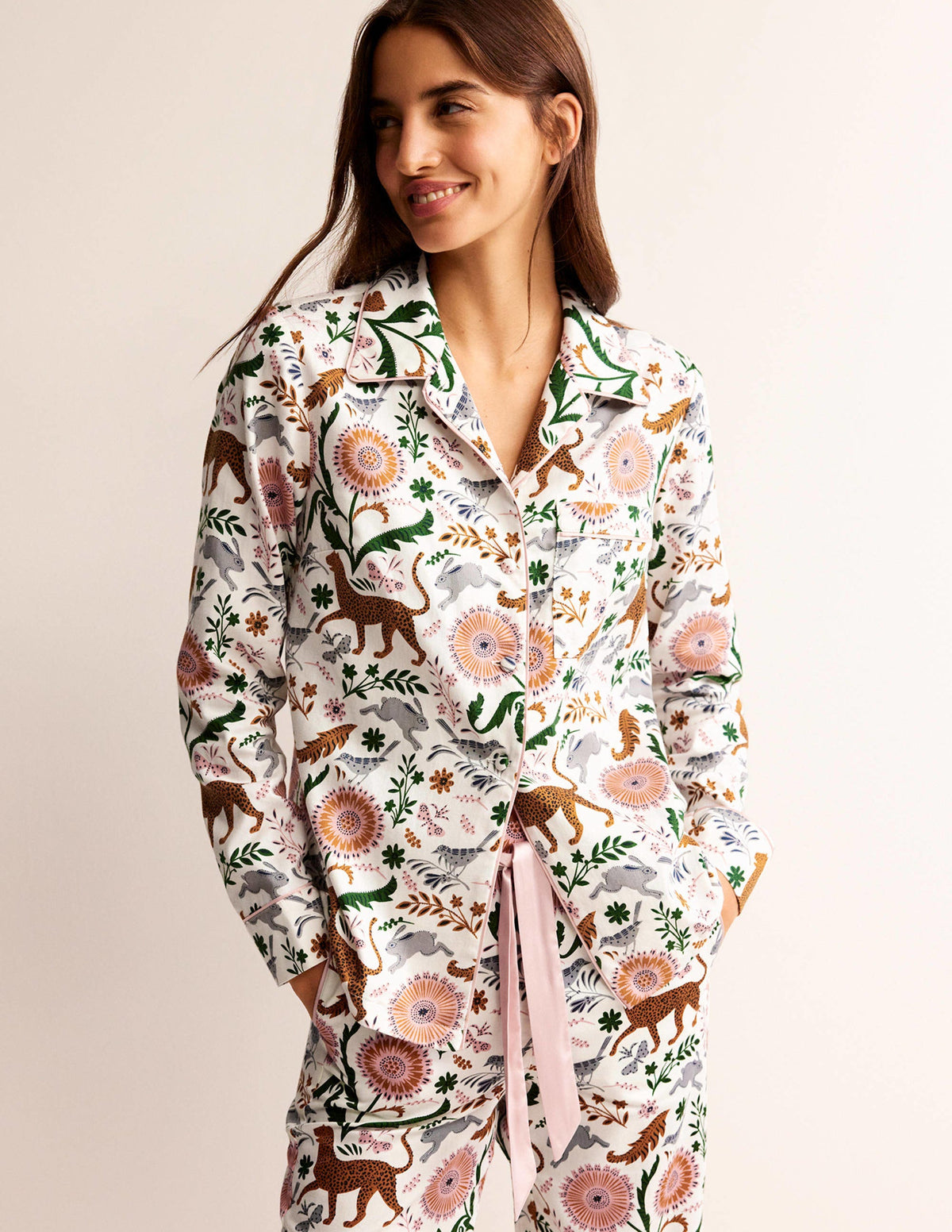 Cotton Sateen Pajama Shirt-Ivory, Janet and Friends-1