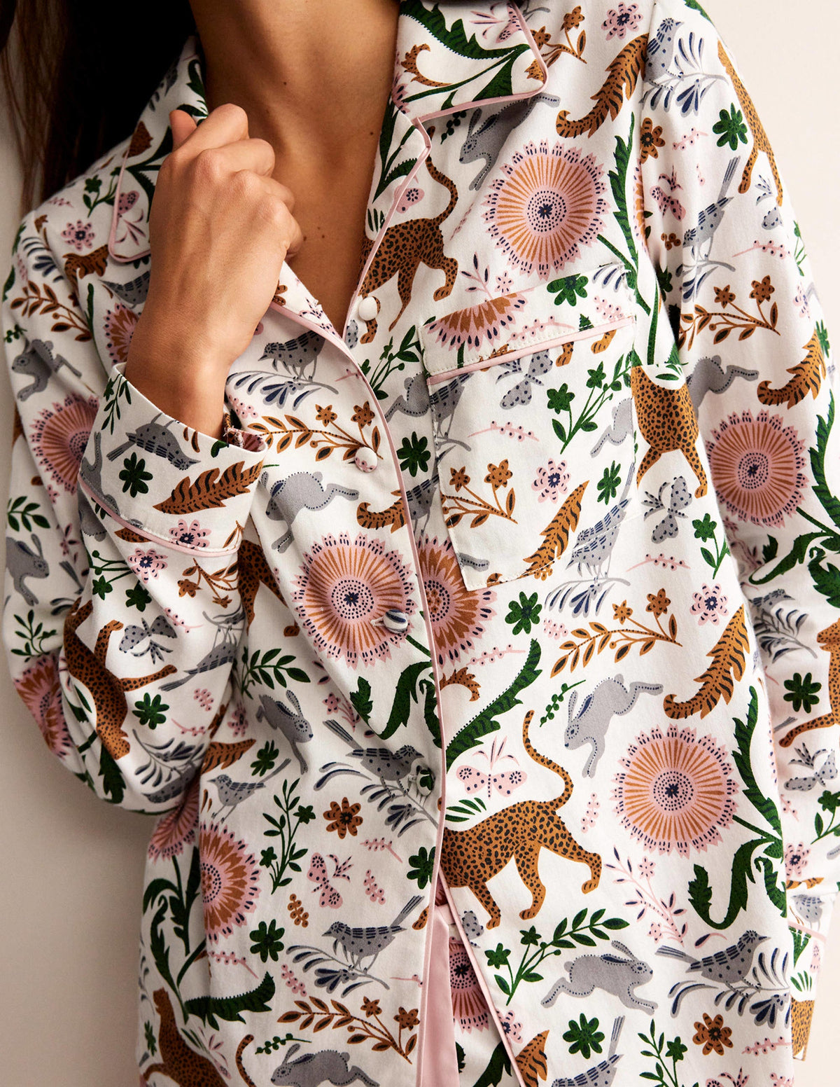 Cotton Sateen Pajama Shirt-Ivory, Janet and Friends-2