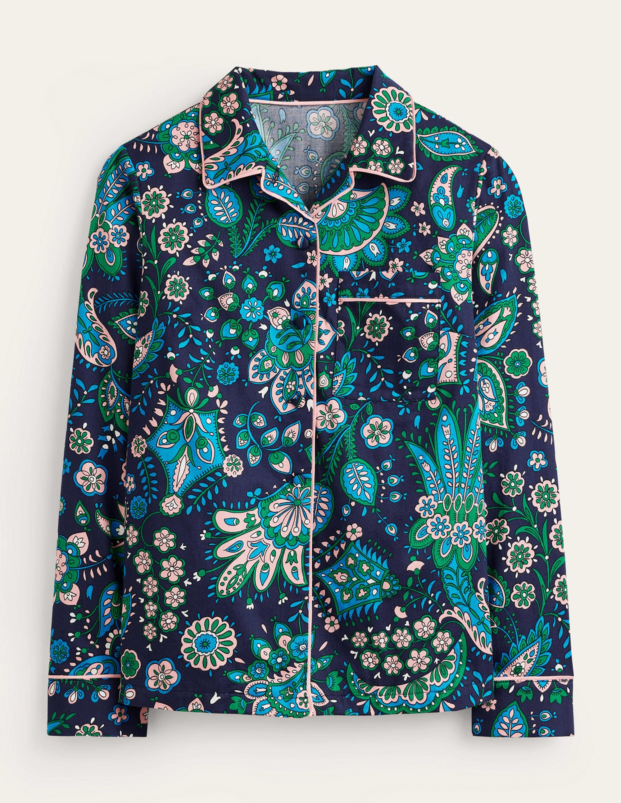 Cotton Sateen Pajama Shirt-Multi, Azalea Bloom - Image 5