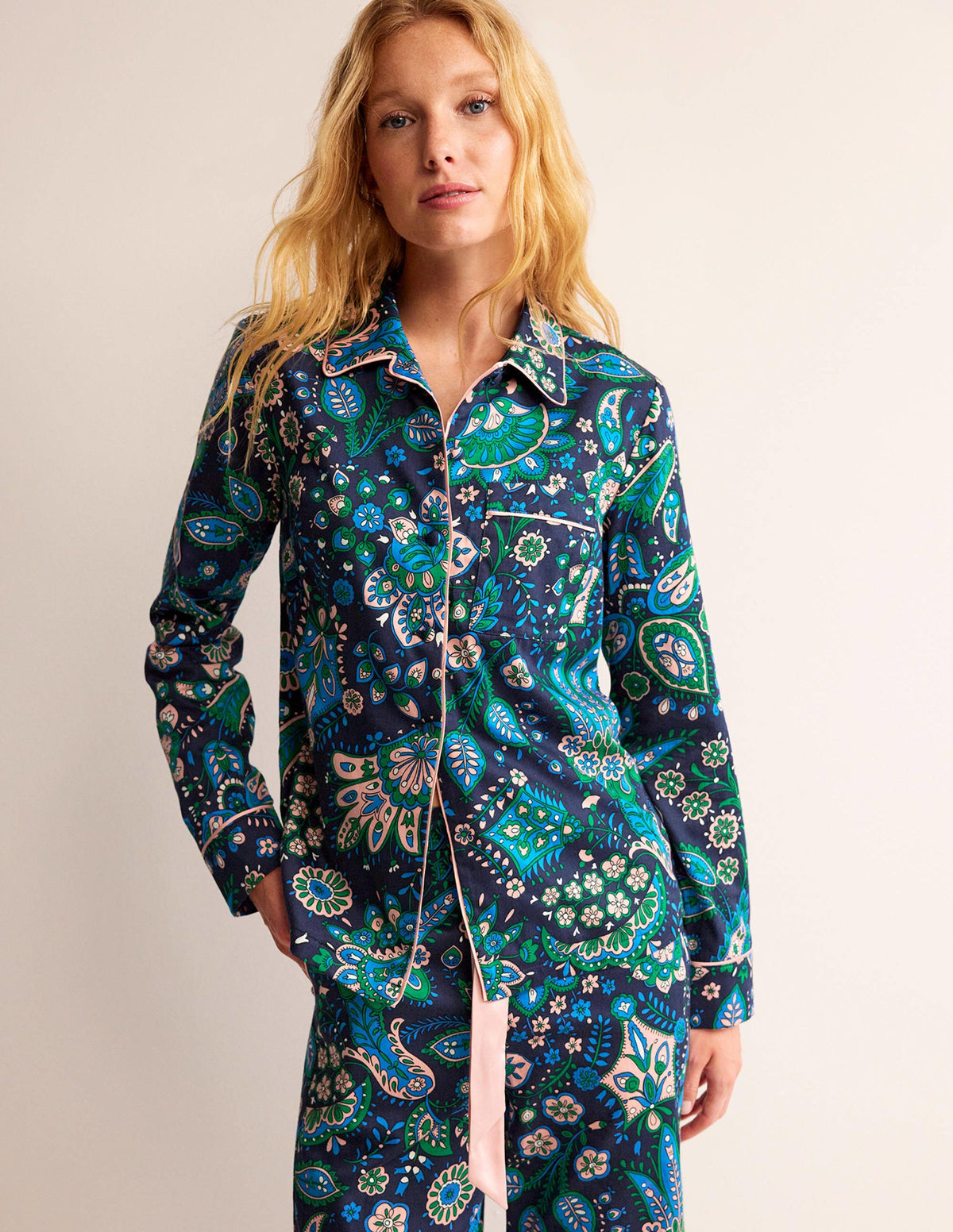 Cotton Sateen Pajama Shirt-Multi, Azalea Bloom-1