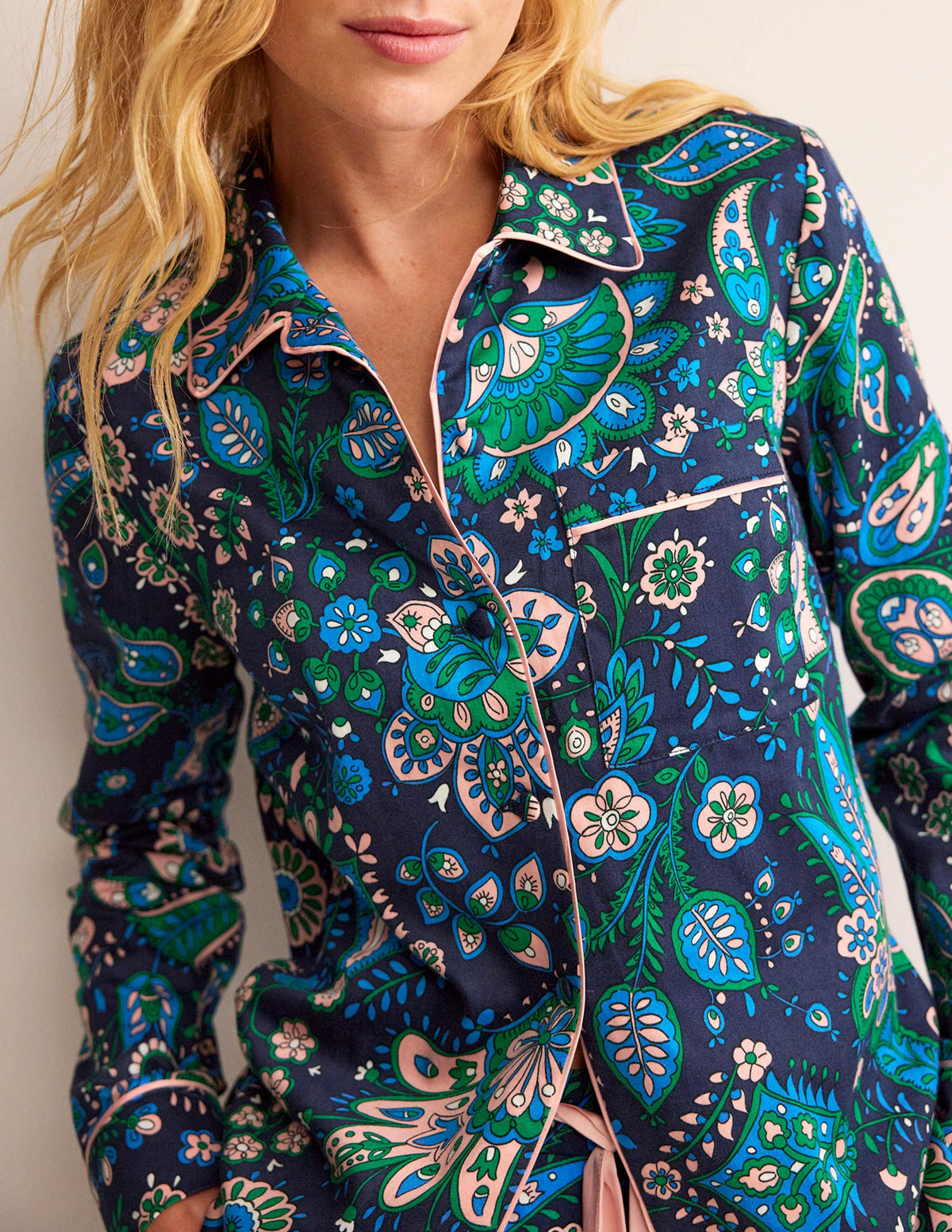 Cotton Sateen Pajama Shirt-Multi, Azalea Bloom - Image 2
