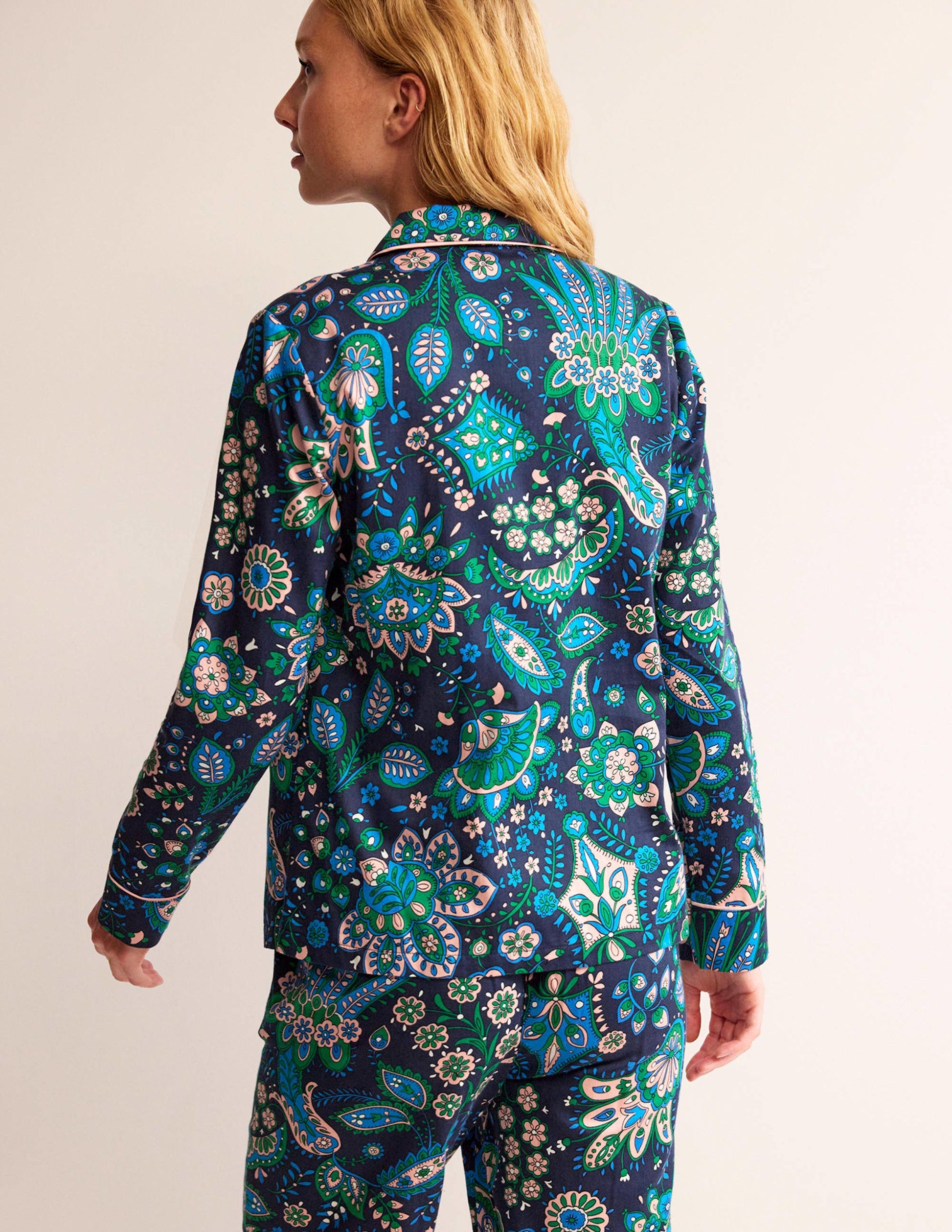 Cotton Sateen Pajama Shirt-Multi, Azalea Bloom-3