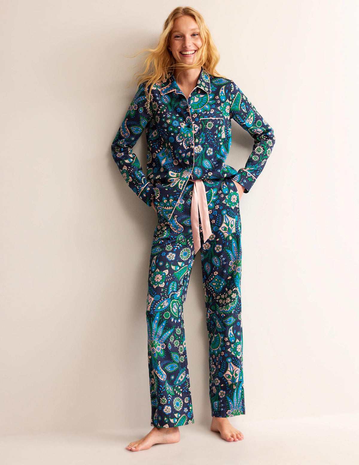Cotton Sateen Pajama Shirt-Multi, Azalea Bloom-4