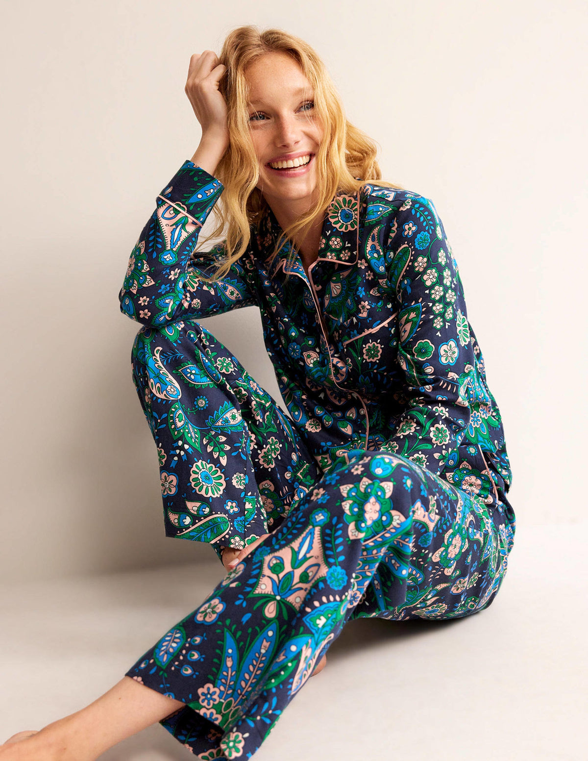 Cotton Sateen Pajama Trousers-Multi, Azalea Bloom - Image 1