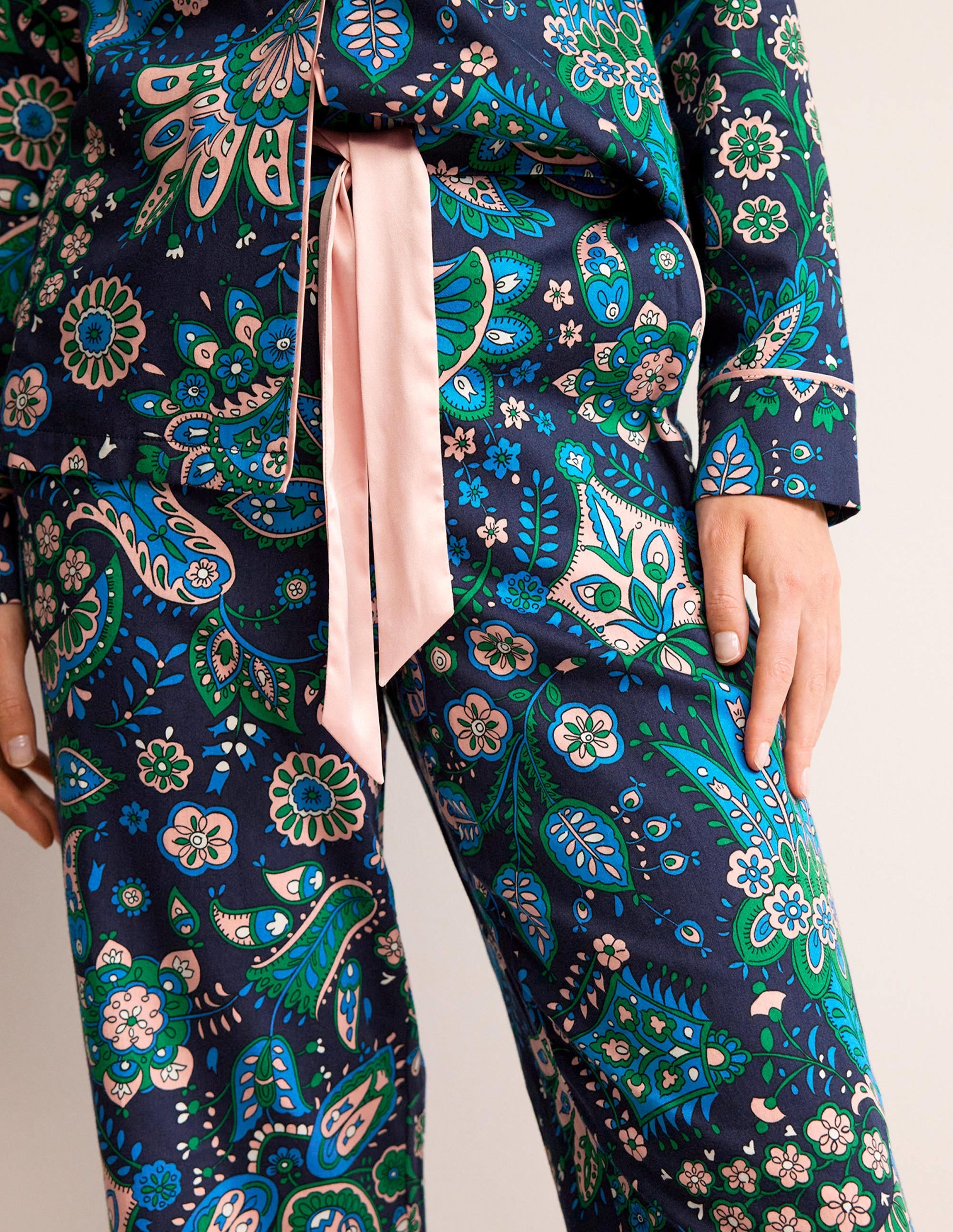Cotton Sateen Pajama Trousers-Multi, Azalea Bloom - Image 2