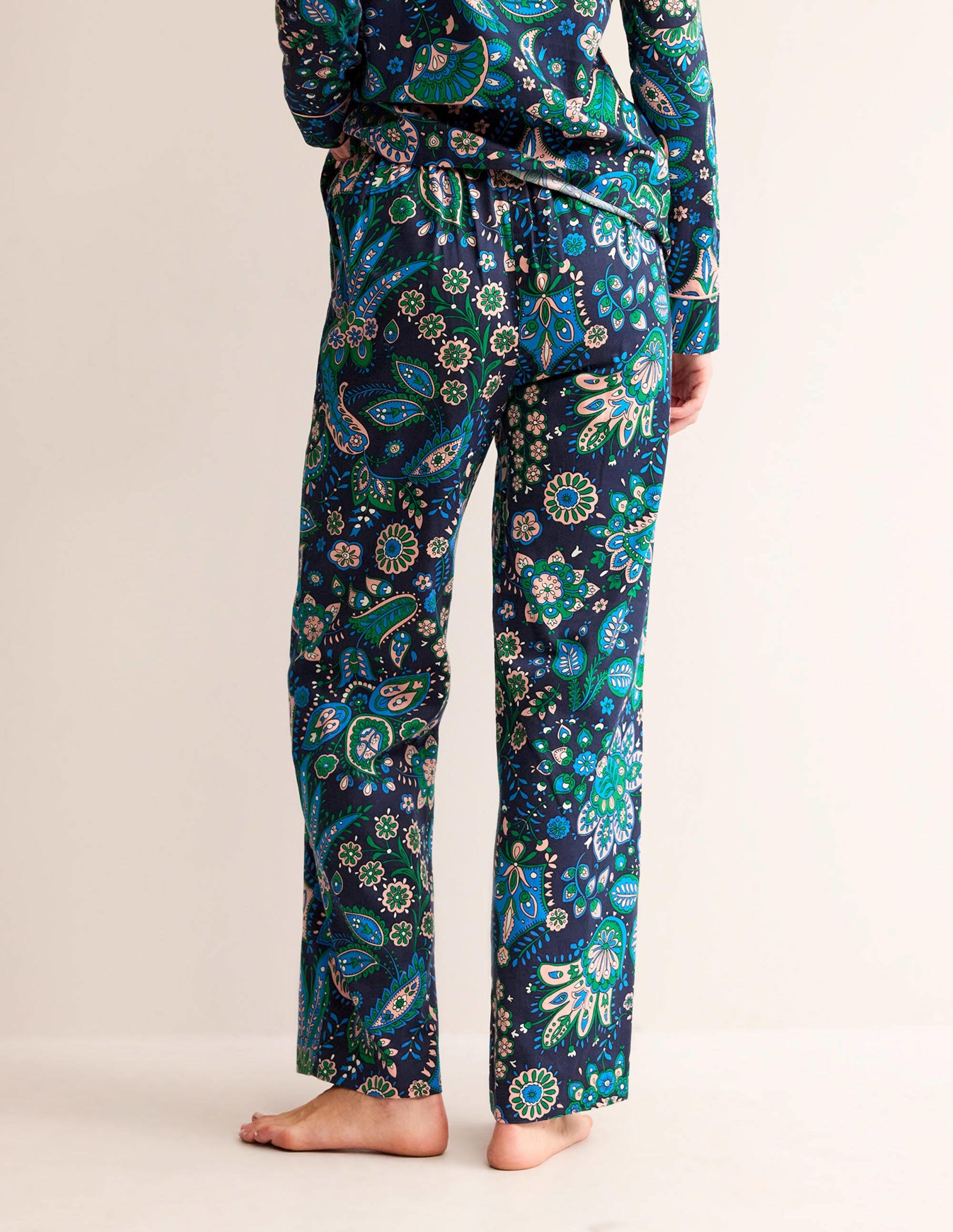 Cotton Sateen Pajama Trousers-Multi, Azalea Bloom - Image 3