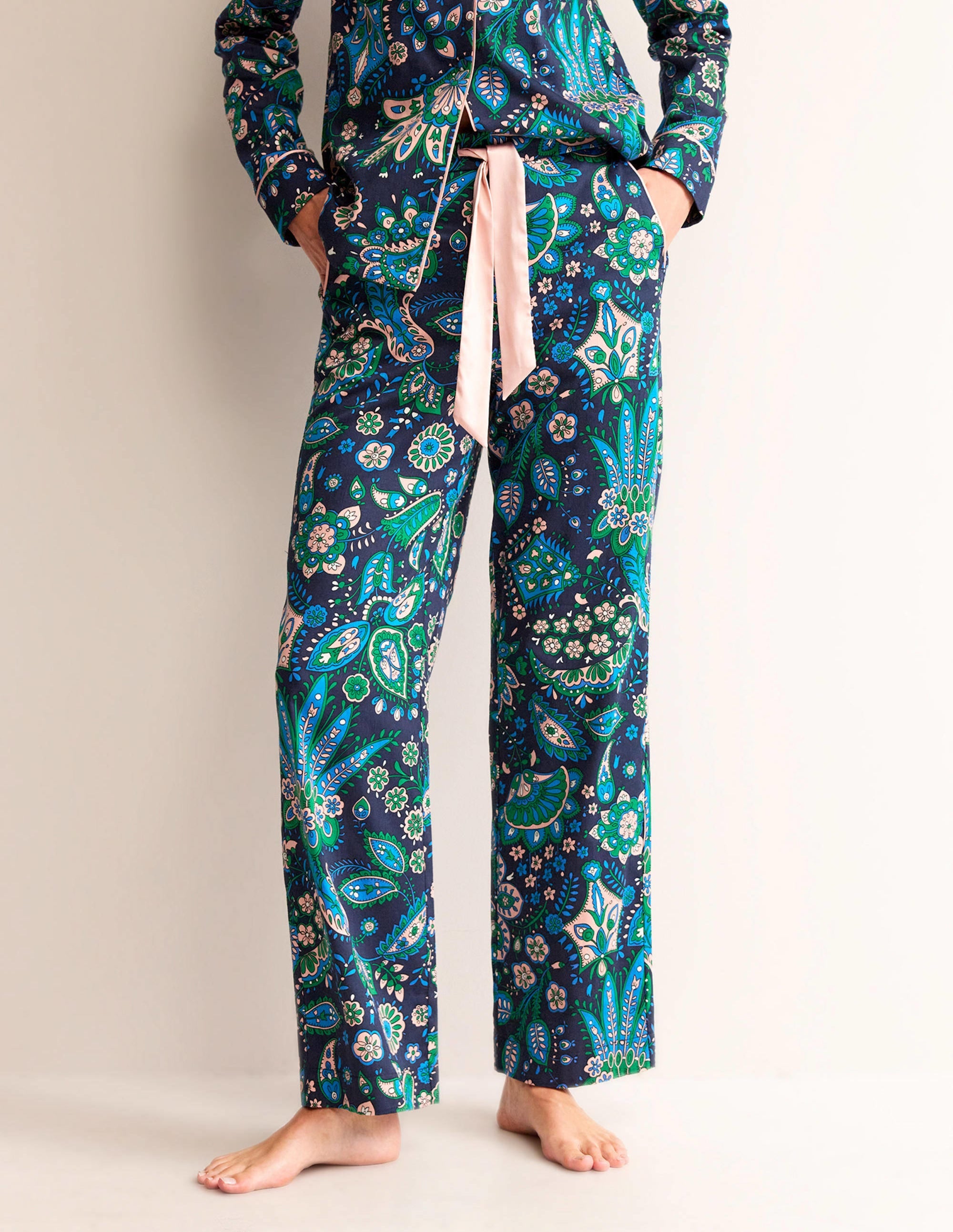 Cotton Sateen Pajama Trousers-Multi, Azalea Bloom - Image 4