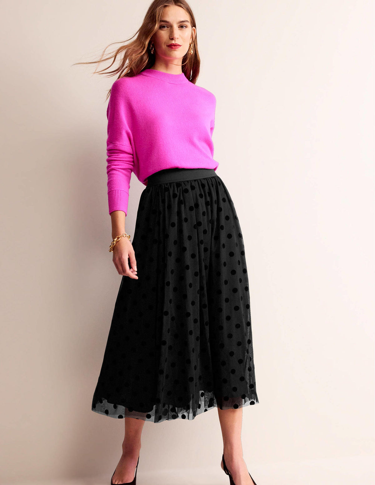 Tulle Full Midi Skirt-Black Spot-1