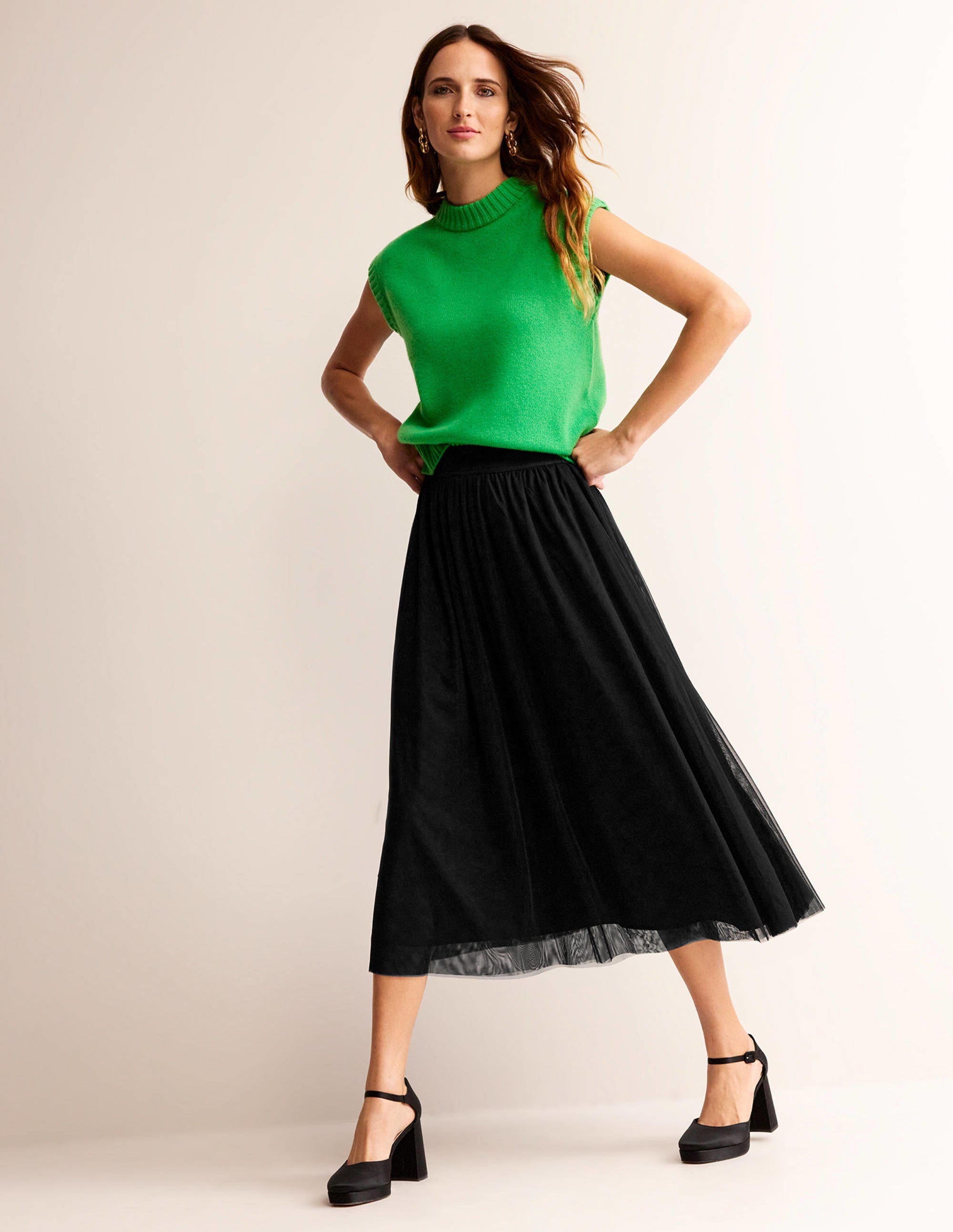 Tulle Full Midi Skirt-Black - Image 1
