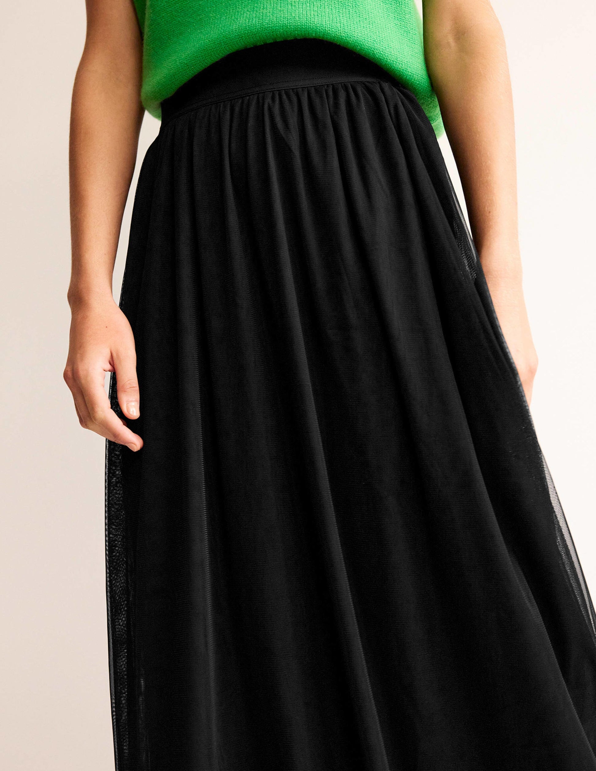 Tulle Full Midi Skirt-Black-2