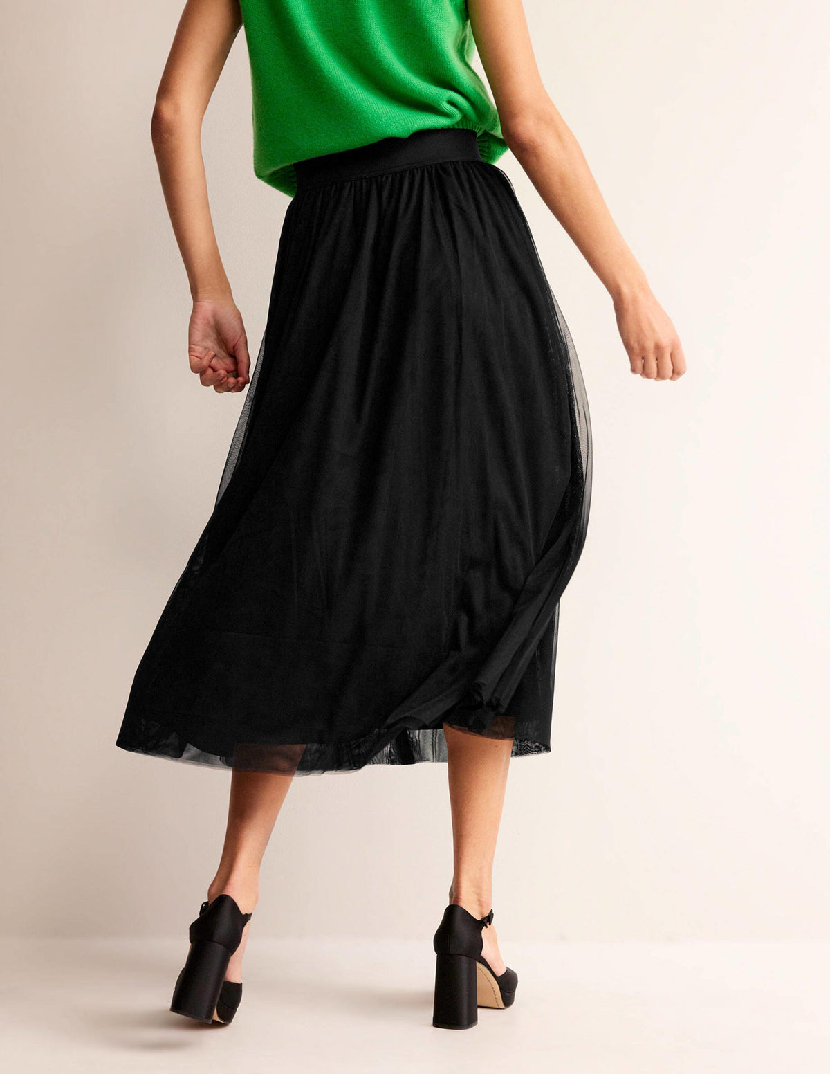 Tulle Full Midi Skirt-Black - Image 3