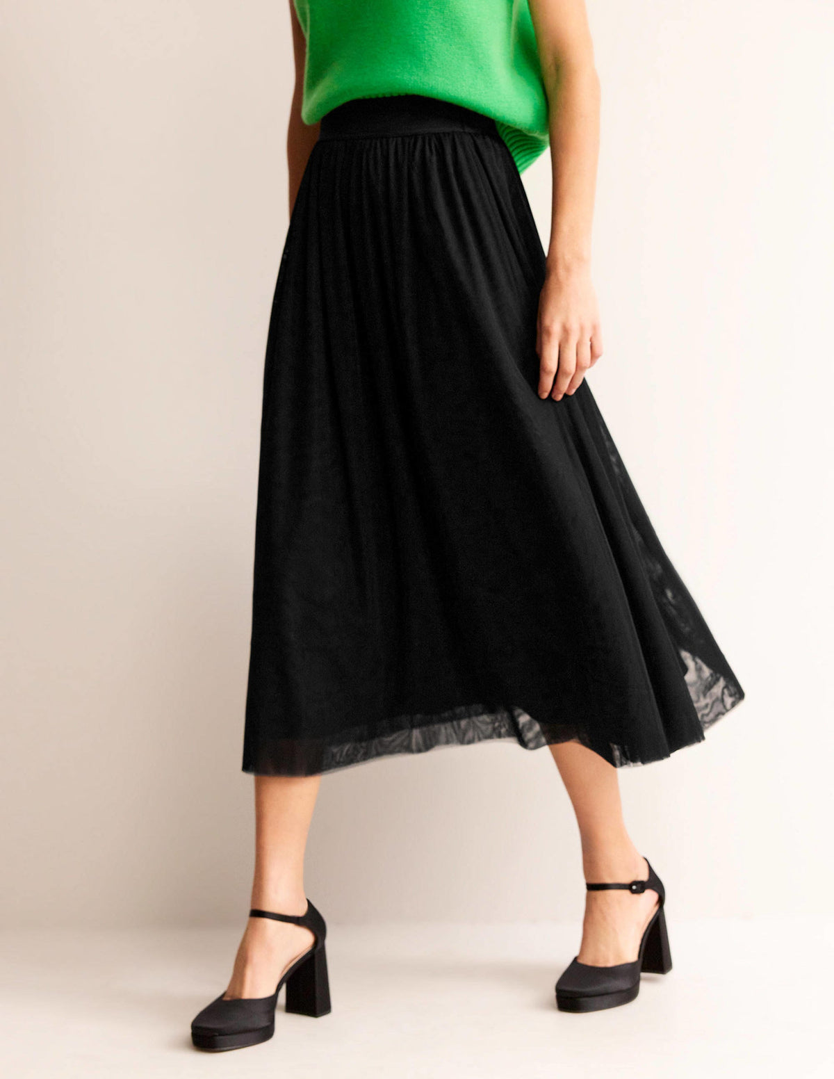 Tulle Full Midi Skirt-Black - Image 4