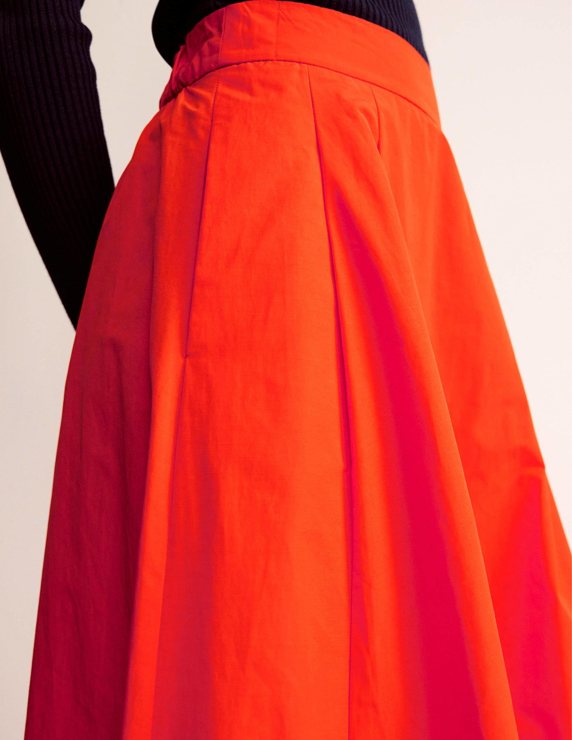 Taffeta Pull-on Midi Skirt-Red-2