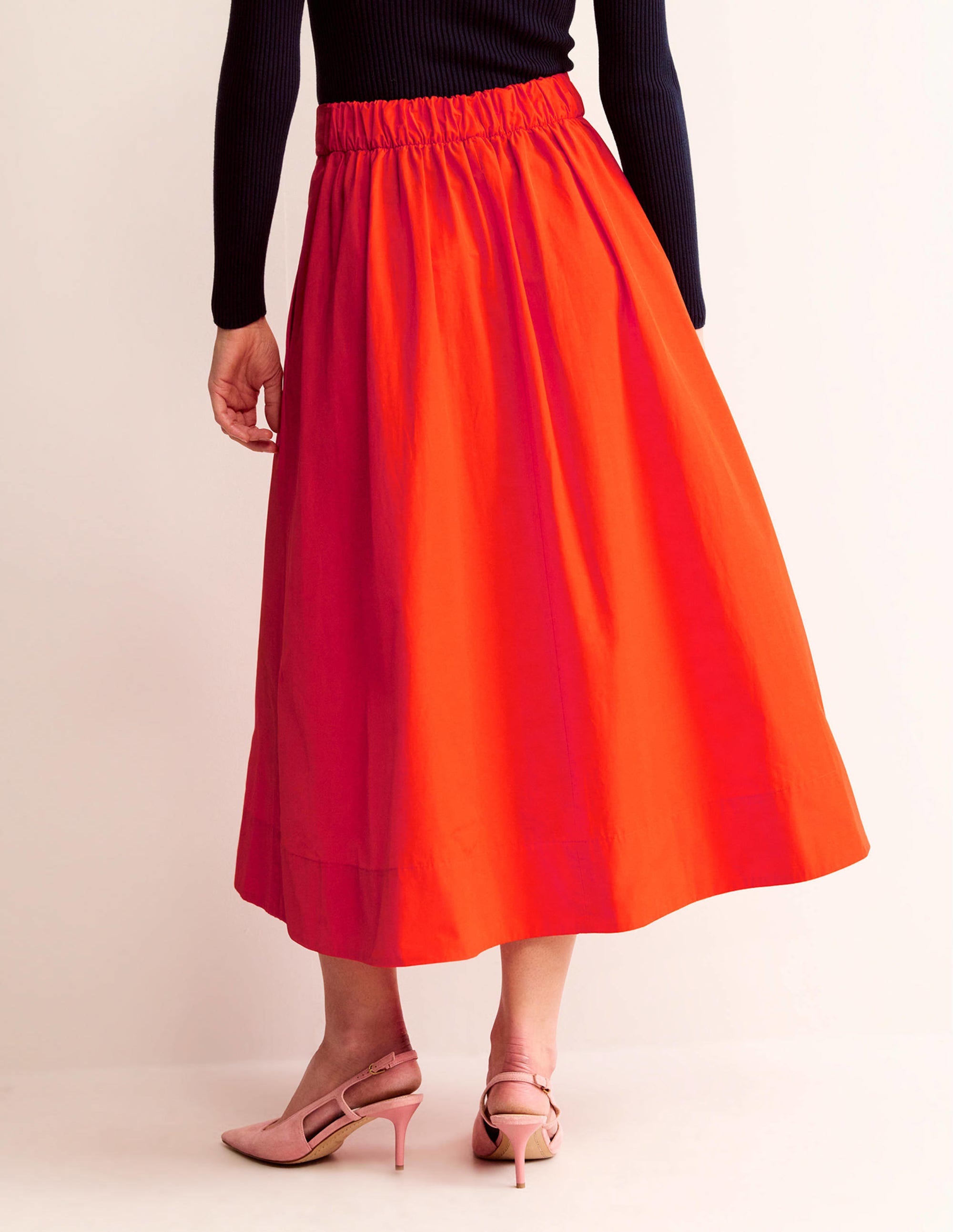 Taffeta Pull-on Midi Skirt-Red - Image 3