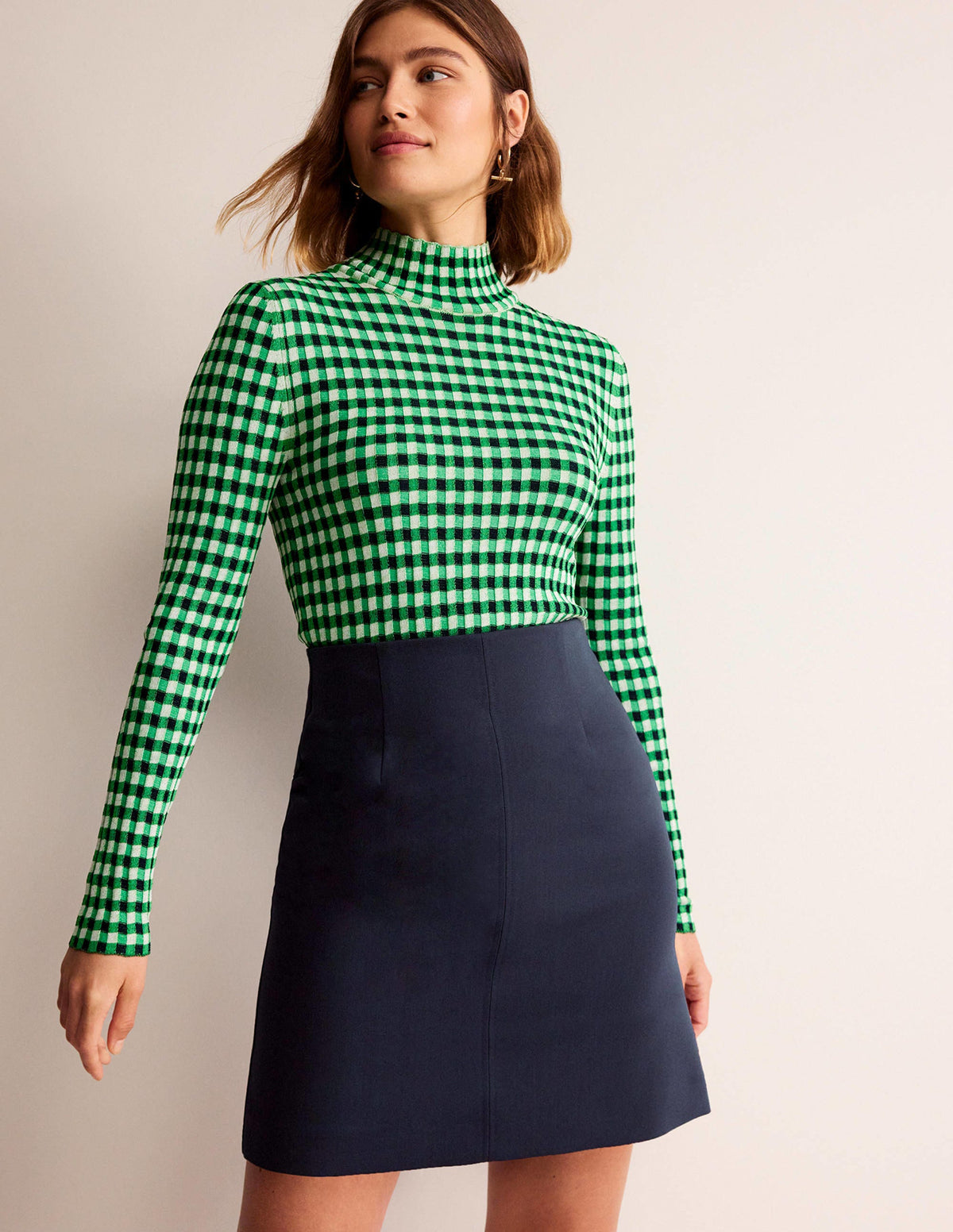 Bi-stretch Mini Skirt-Navy - Image 1