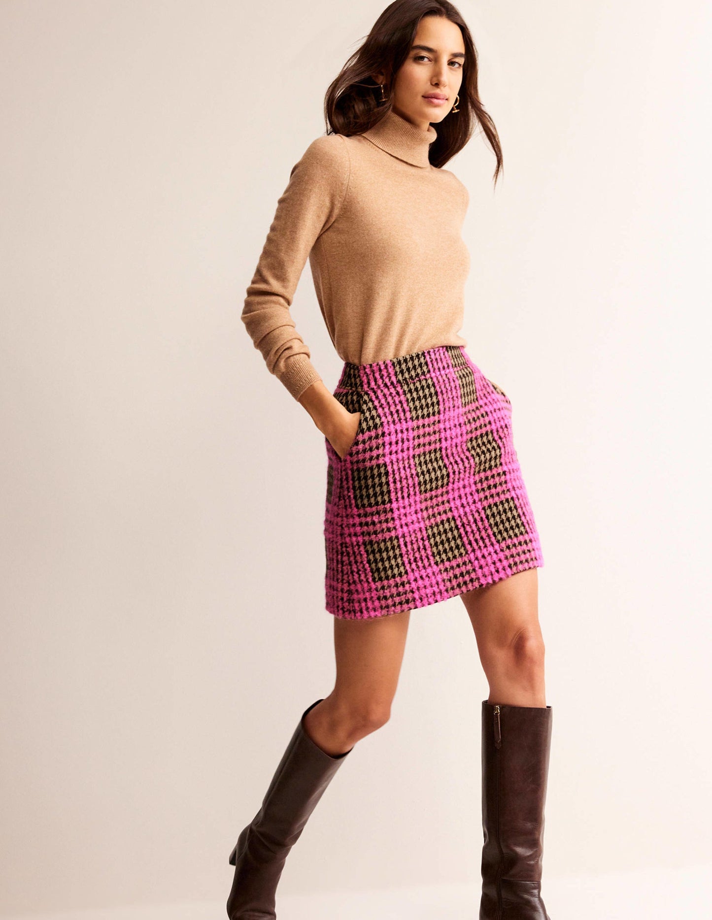 Estella Check Skirt-Neon Pink Check