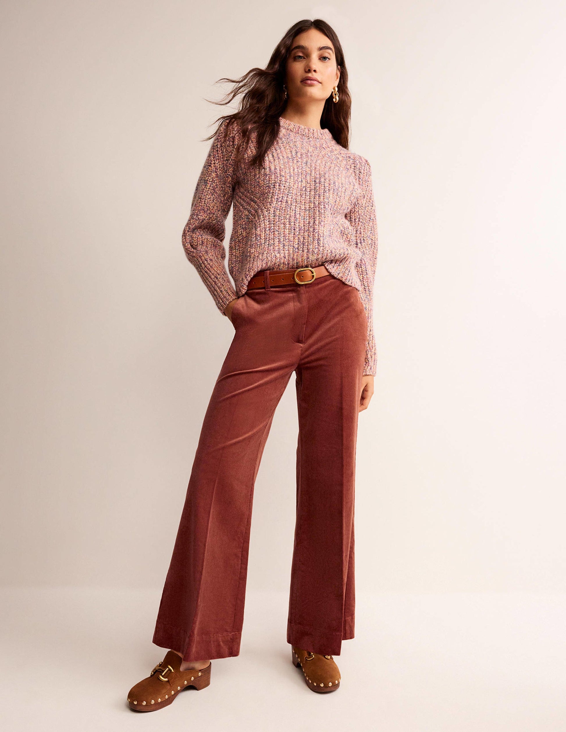 Wide-Leg Corduroy Pants-Red Oak-1
