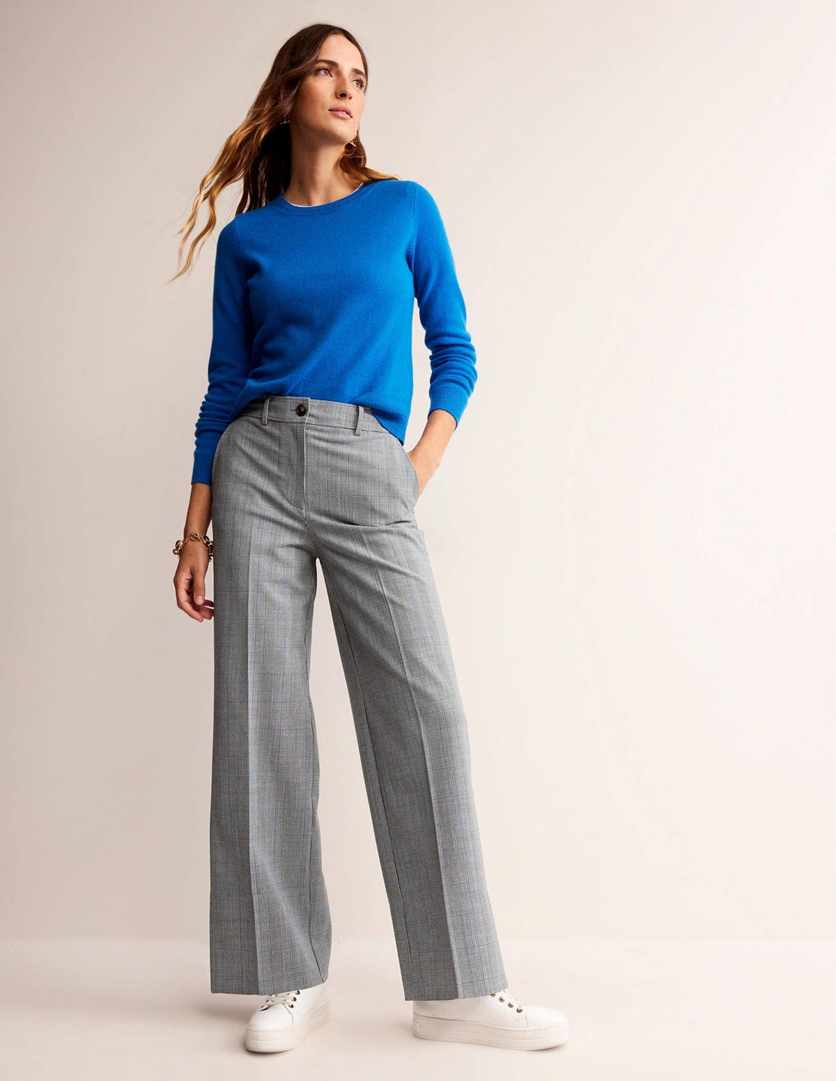 Westbourne Wool Blend Pants-Ivory, Charcoal and Blue Pow - Image 1