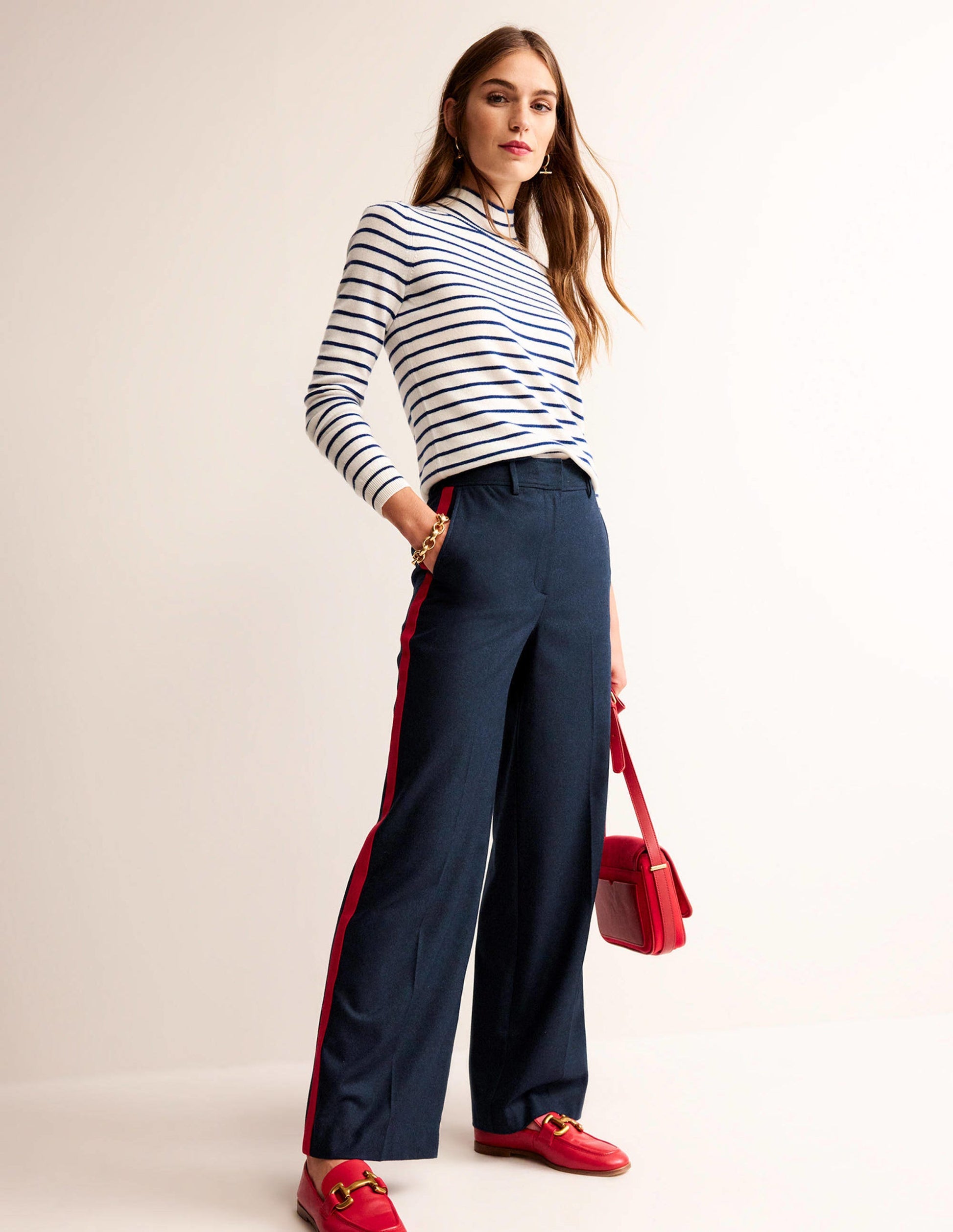 Westbourne Wool Pants-Navy with Red Stripe-1