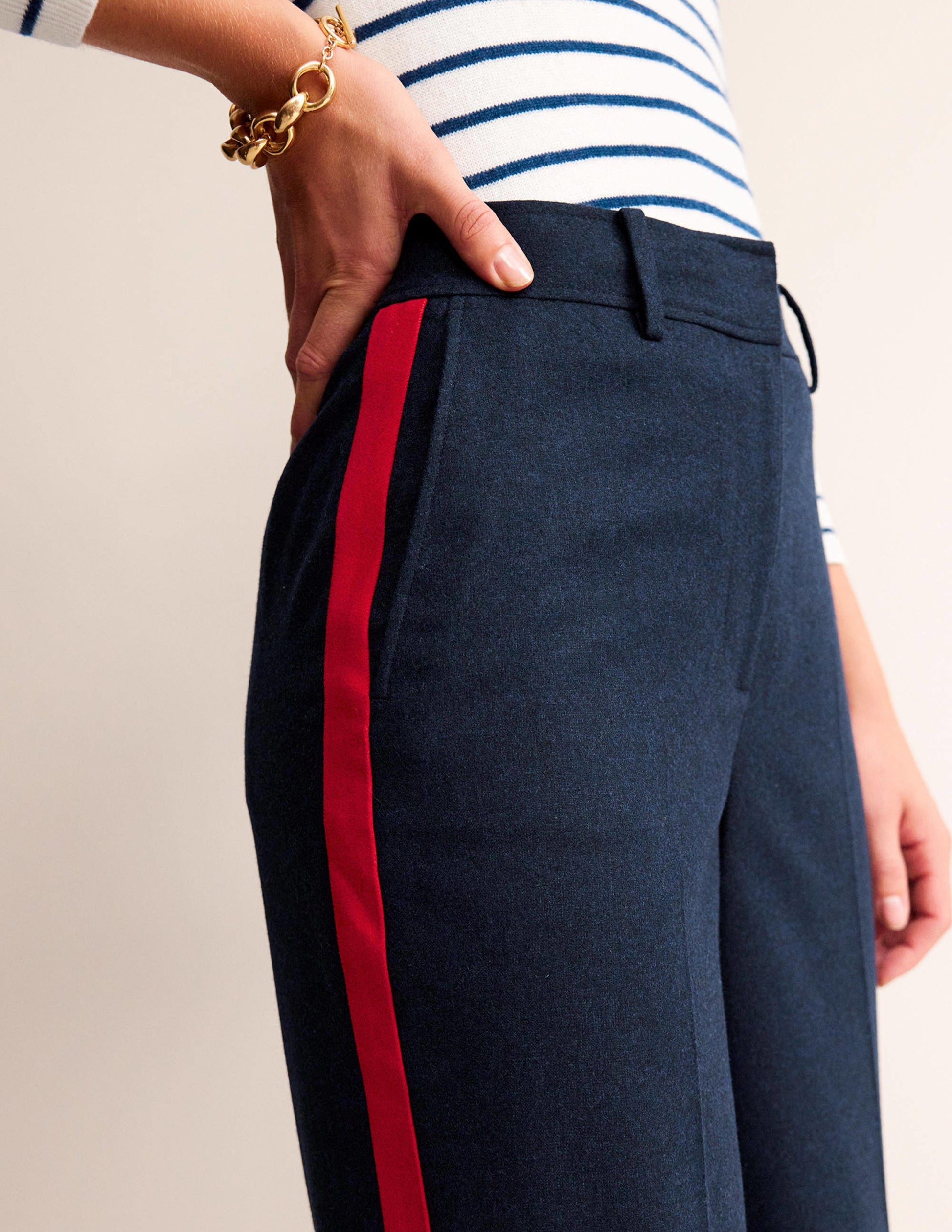 Westbourne Wool Pants-Navy with Red Stripe-2