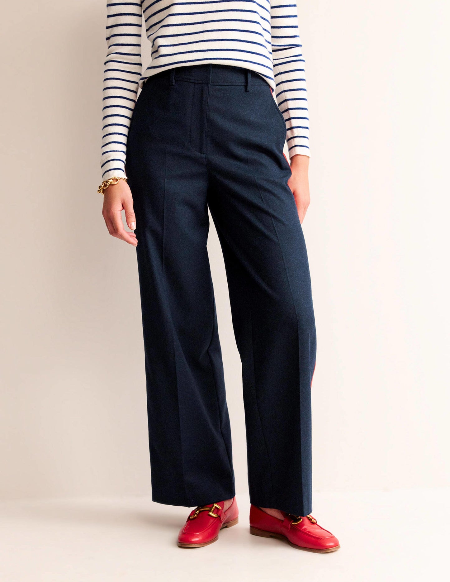 Westbourne Wool Pants-Navy with Red Stripe