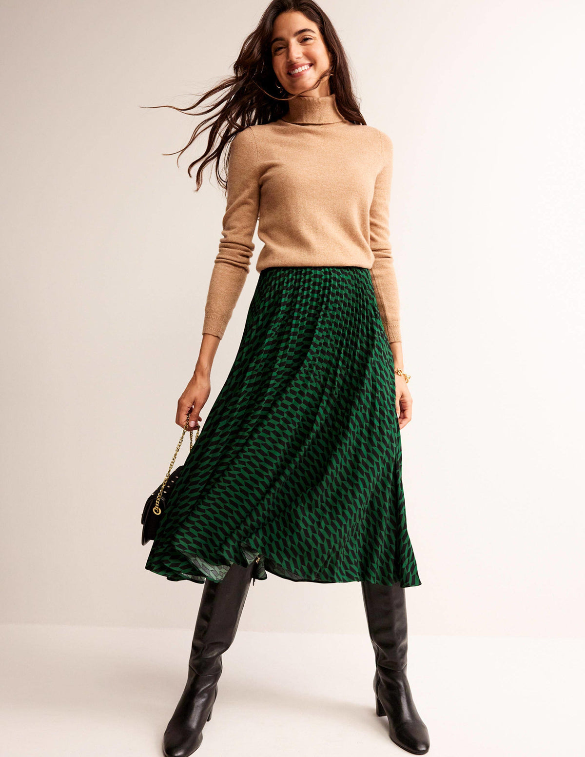 Pleated Midi Skirt-Bright Green, Terrace Geo - Image 1